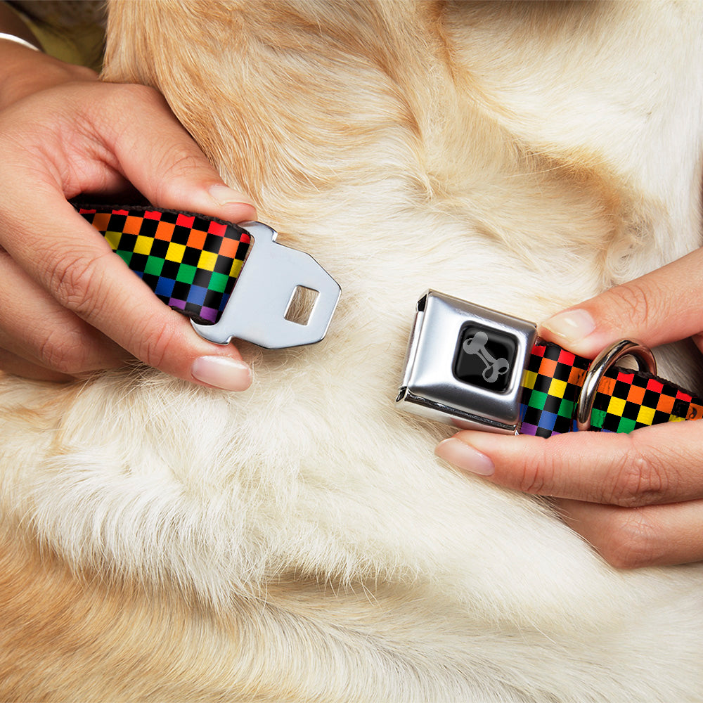 Dog Bone Black/Silver Seatbelt Buckle Collar - Checker Black/Rainbow Multi Color Seatbelt Buckle Collars Buckle-Down