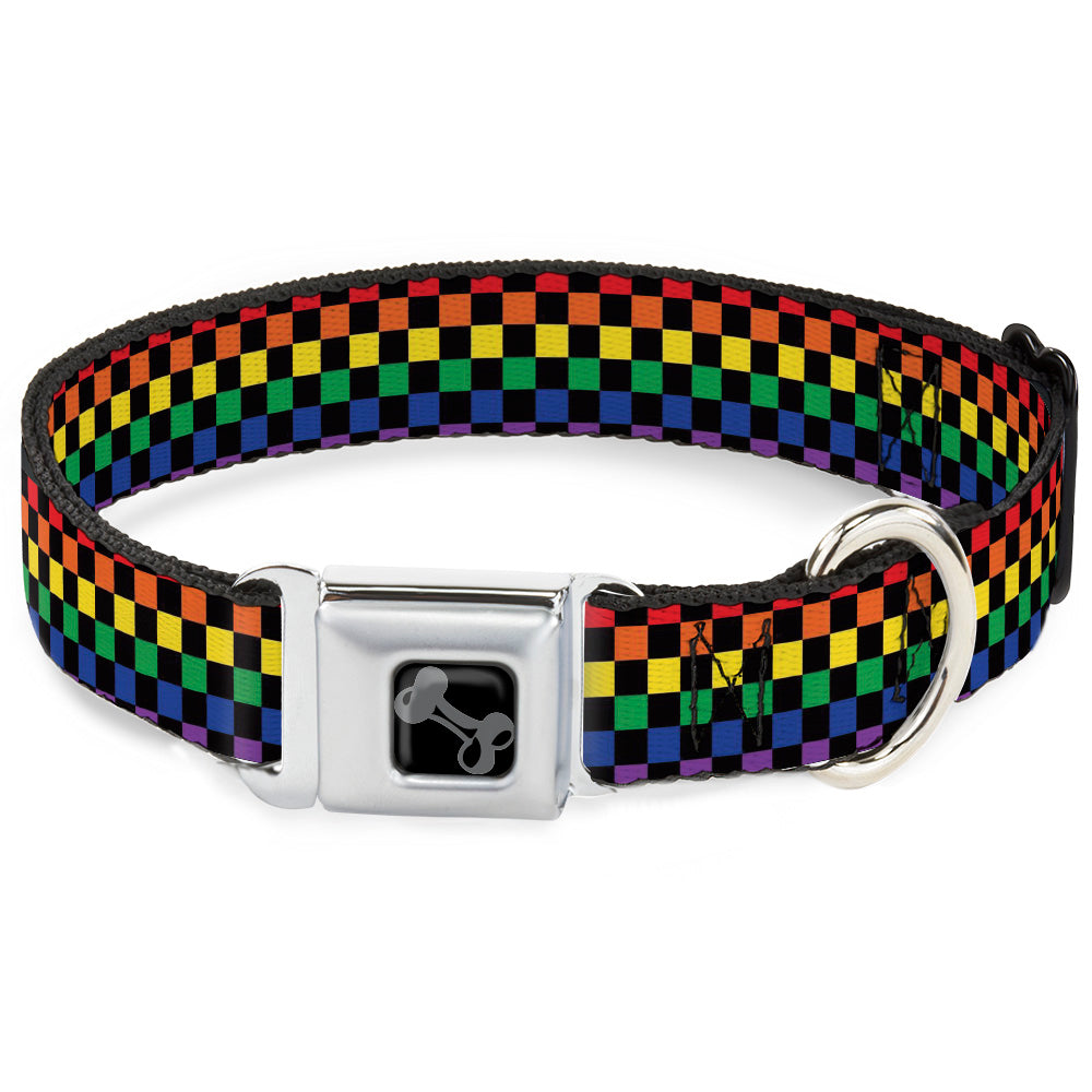 Dog Bone Black/Silver Seatbelt Buckle Collar - Checker Black/Rainbow Multi Color Seatbelt Buckle Collars Buckle-Down
