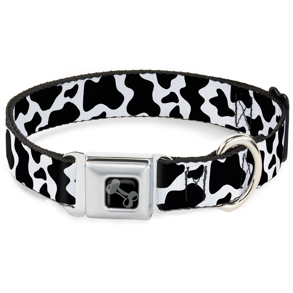 Dog Bone Black/Silver Seatbelt Buckle Collar - Cow Pattern Print White/Black Seatbelt Buckle Collars Buckle-Down