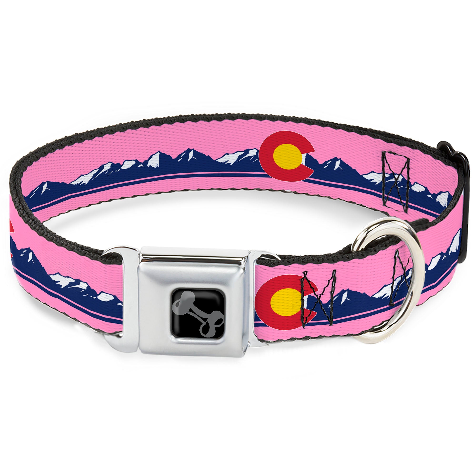 Dog Bone Black/Silver Seatbelt Buckle Collar - Colorado Flag Icon Mountain Skyline Pink/Blue/White Seatbelt Buckle Collars Buckle-Down