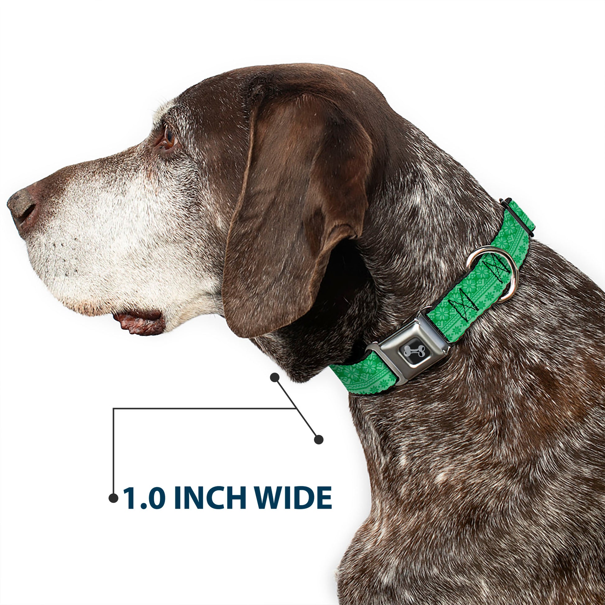 Dog Bone Black/Silver Seatbelt Buckle Collar - Christmas Holiday Fair Isle Stitch Pattern Greens Seatbelt Buckle Collars Buckle-Down