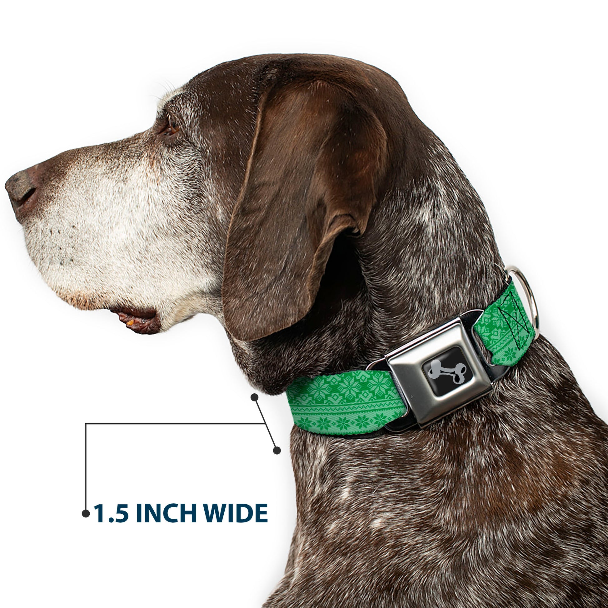 Dog Bone Black/Silver Seatbelt Buckle Collar - Christmas Holiday Fair Isle Stitch Pattern Greens Seatbelt Buckle Collars Buckle-Down
