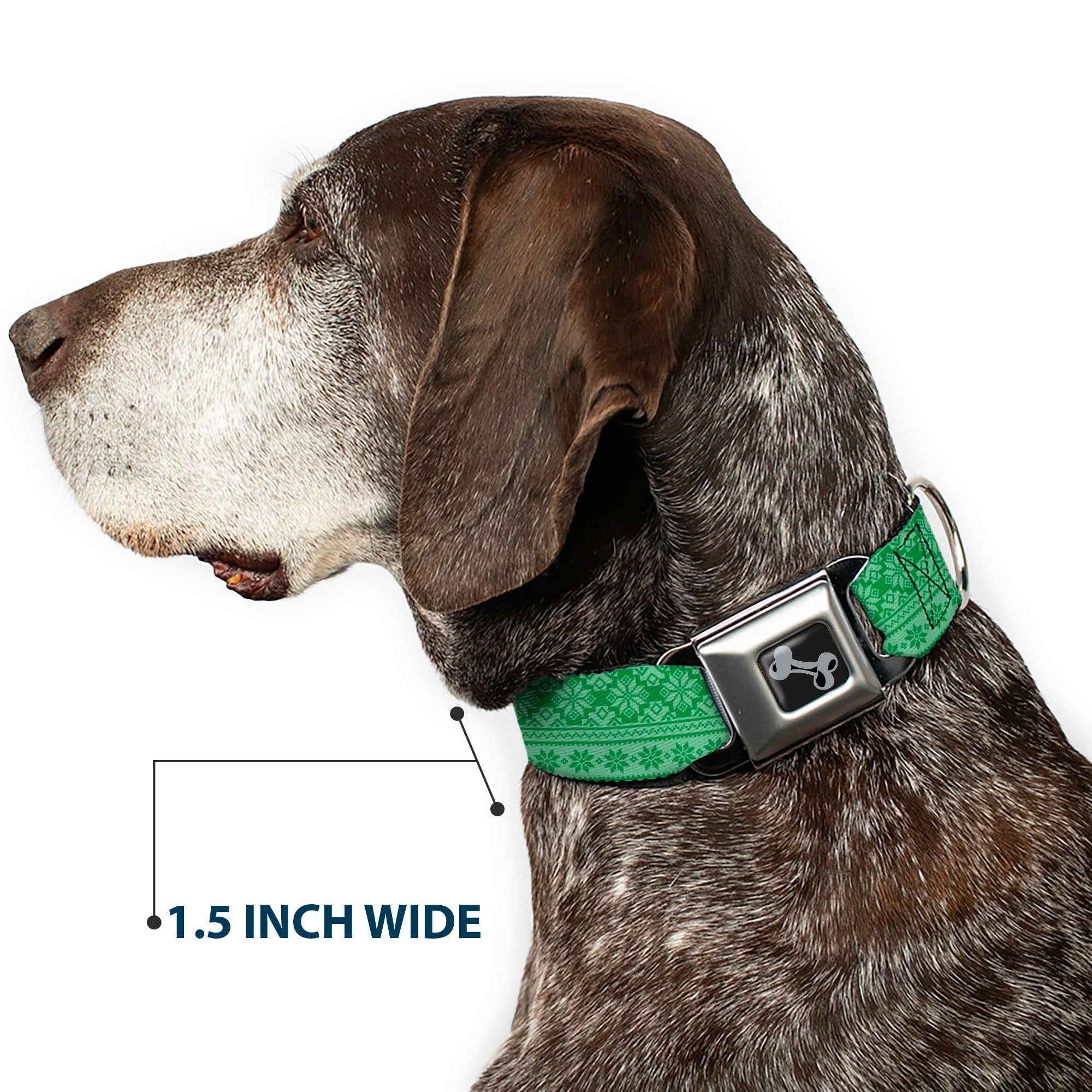 Dog Bone Black/Silver Seatbelt Buckle Collar - Christmas Holiday Fair Isle Stitch Pattern Greens Seatbelt Buckle Collars Buckle-Down