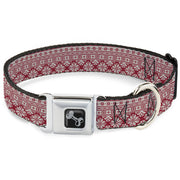 Dog Bone Black/Silver Seatbelt Buckle Collar - Christmas Holiday Fair Isle Stitch Pattern White/Red Seatbelt Buckle Collars Buckle-Down