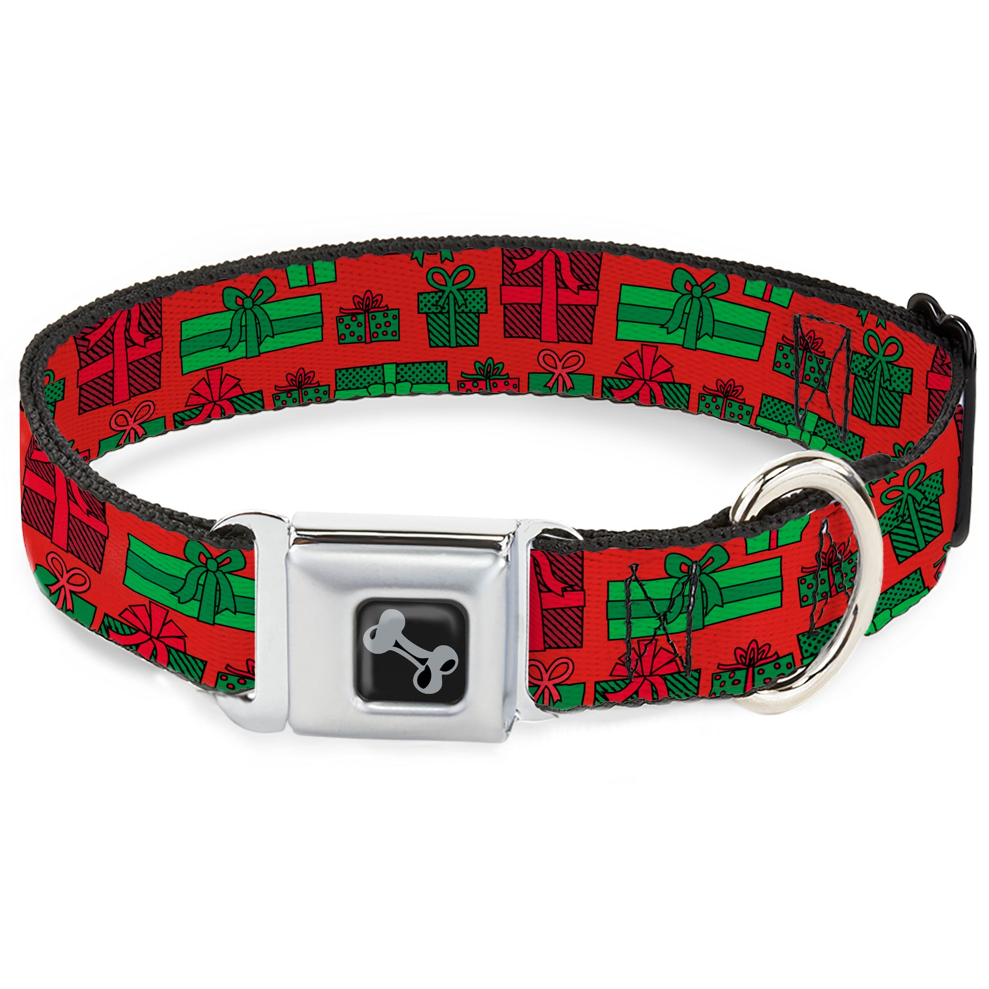Dog Bone Black/Silver Seatbelt Buckle Collar - Christmas Holiday Gifts Packaged Red/Greens Seatbelt Buckle Collars Buckle-Down