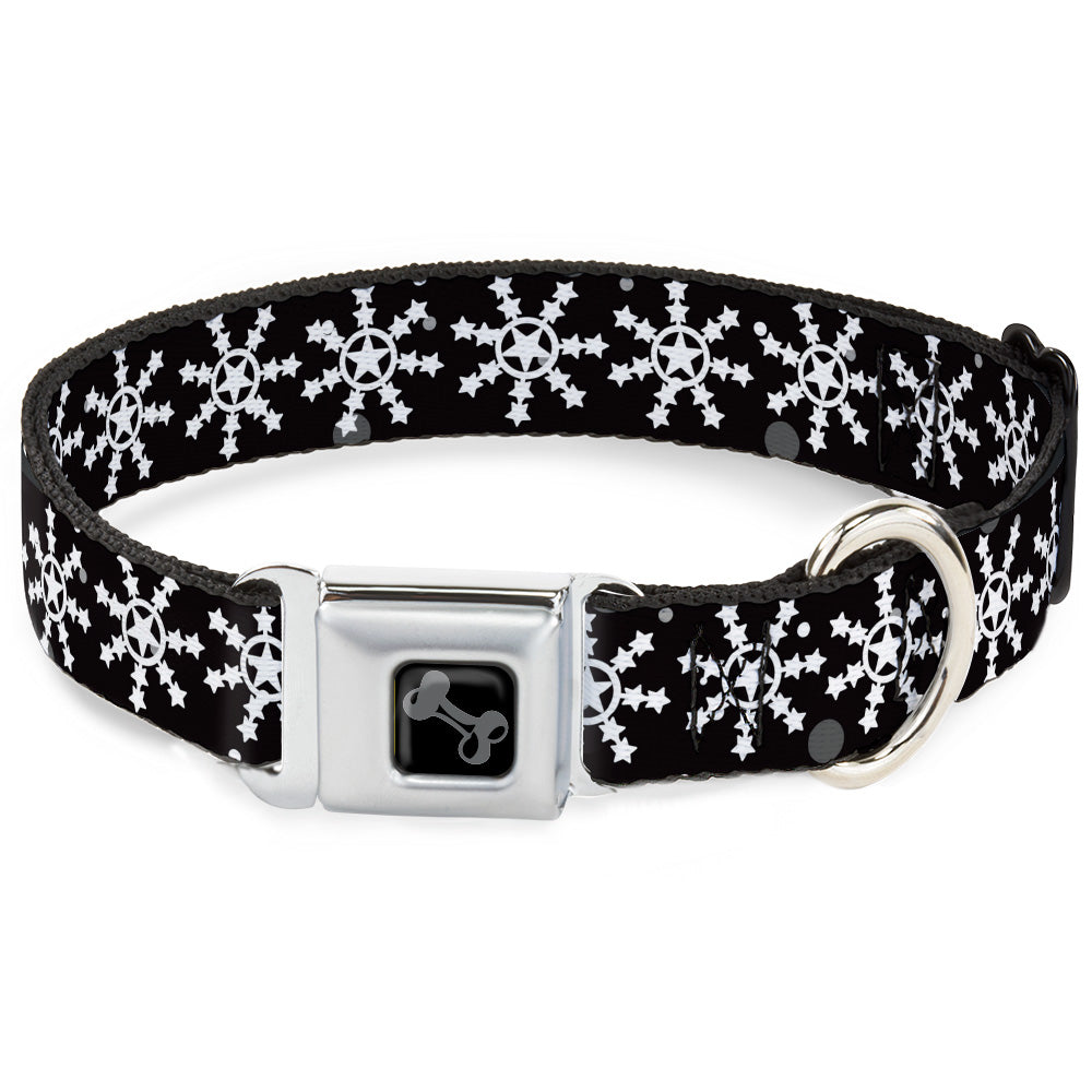 Dog Bone Black/Silver Seatbelt Buckle Collar - Starry Snowflakes Black/White/Gray Seatbelt Buckle Collars Buckle-Down