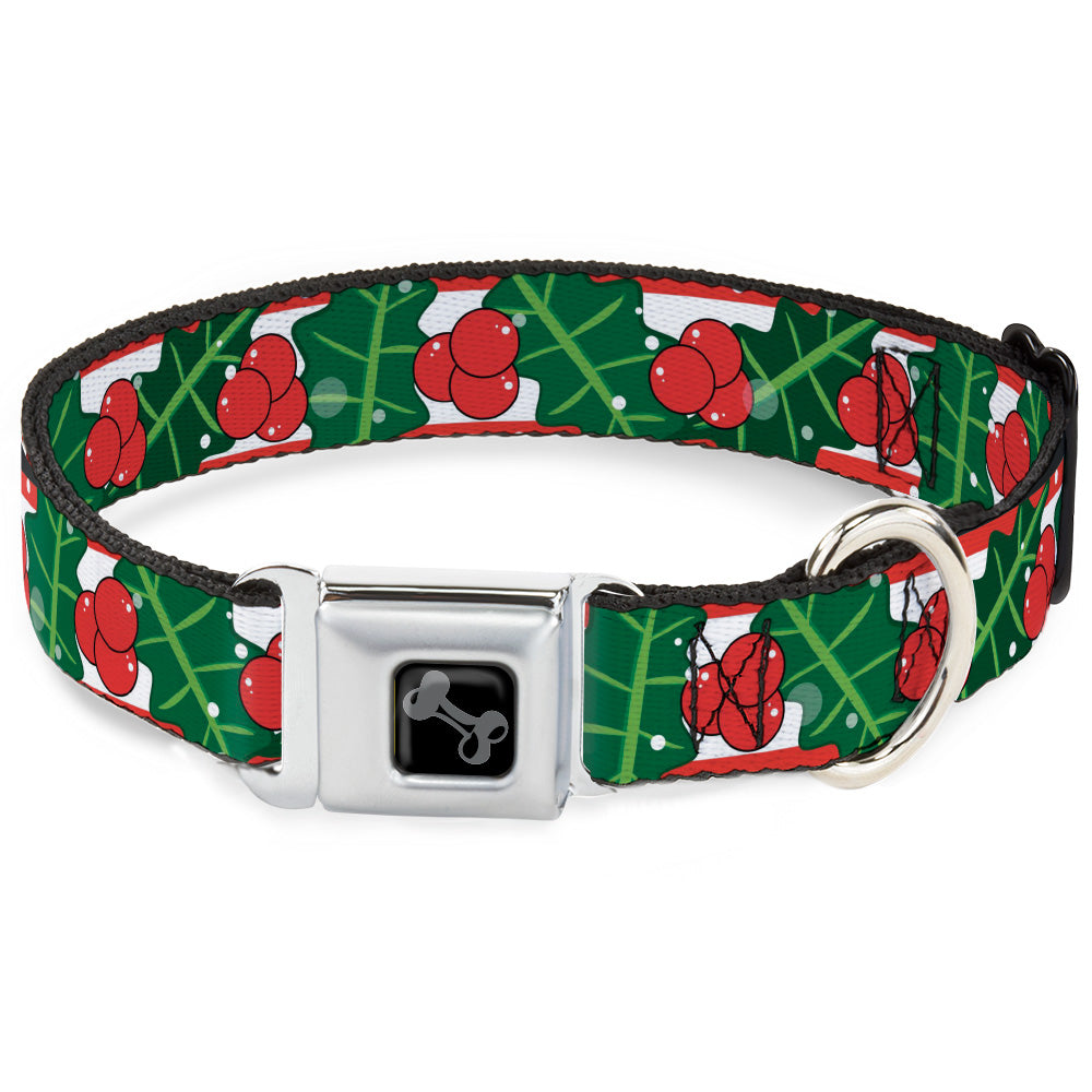 Dog Bone Black/Silver Seatbelt Buckle Collar - Snowy Holly Stripe Reds/White/Greens Seatbelt Buckle Collars Buckle-Down