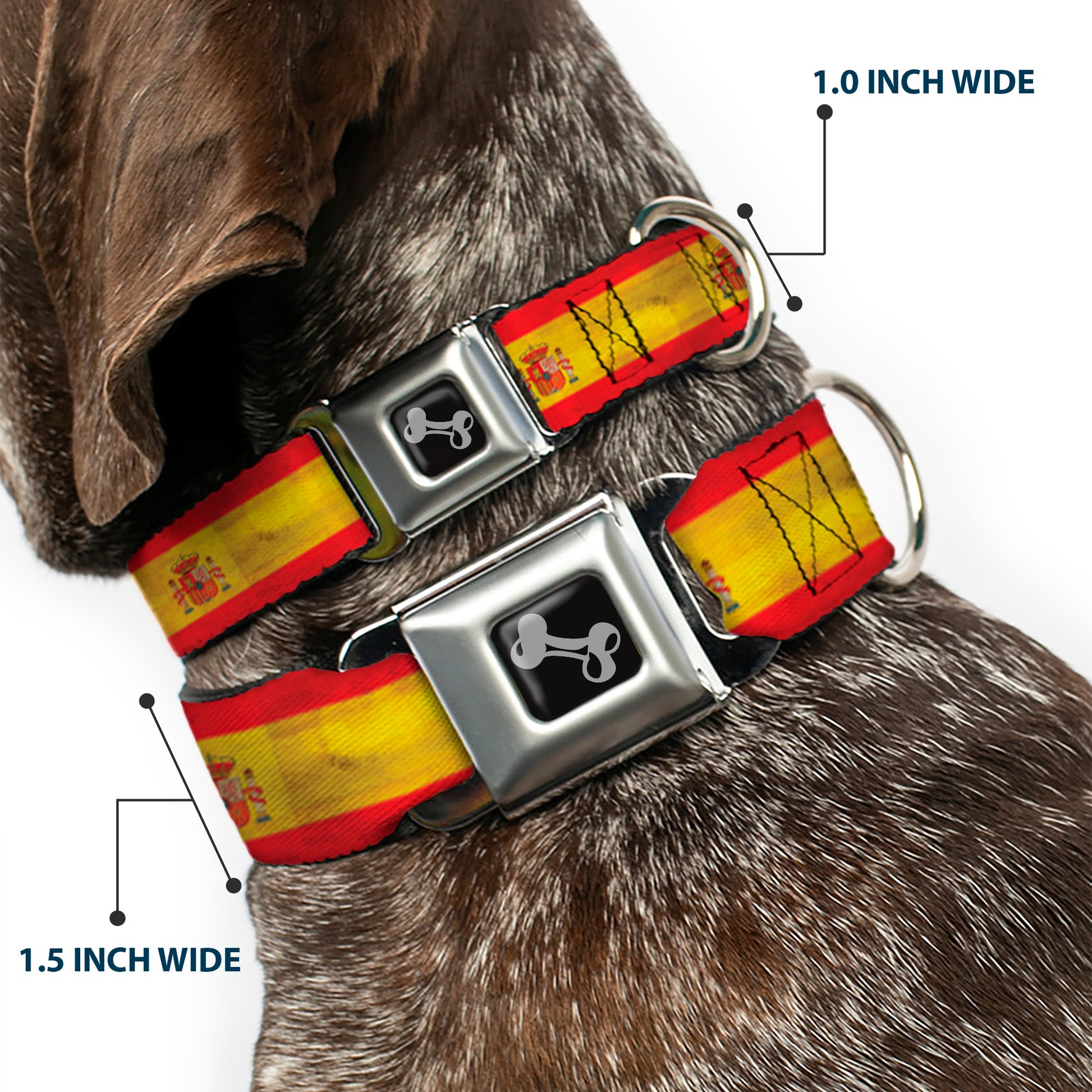 Dog Bone Black/Silver Seatbelt Buckle Collar - Spain Flag Continuous Vintage Seatbelt Buckle Collars Buckle-Down