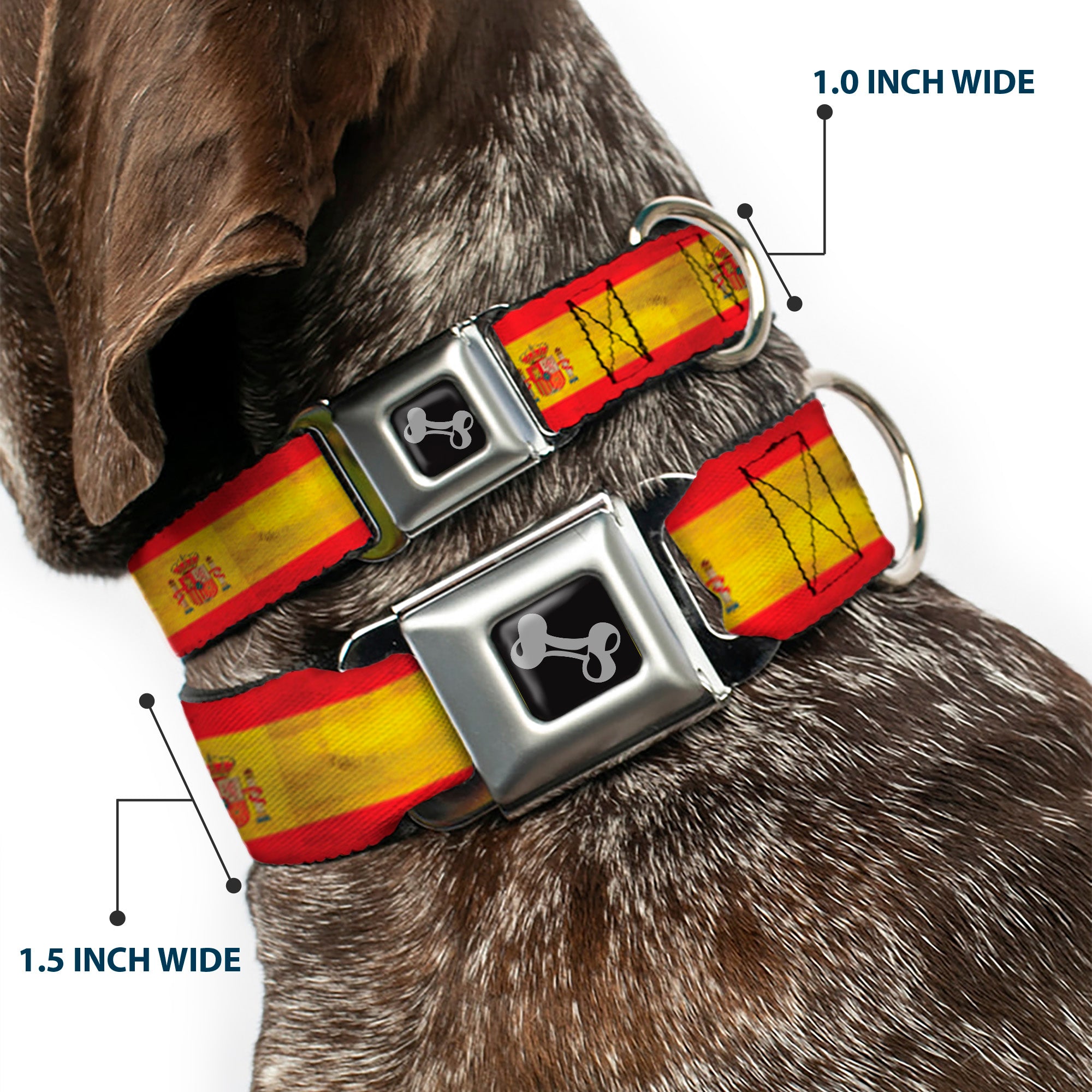 Dog Bone Black/Silver Seatbelt Buckle Collar - Spain Flag Continuous Vintage Seatbelt Buckle Collars Buckle-Down