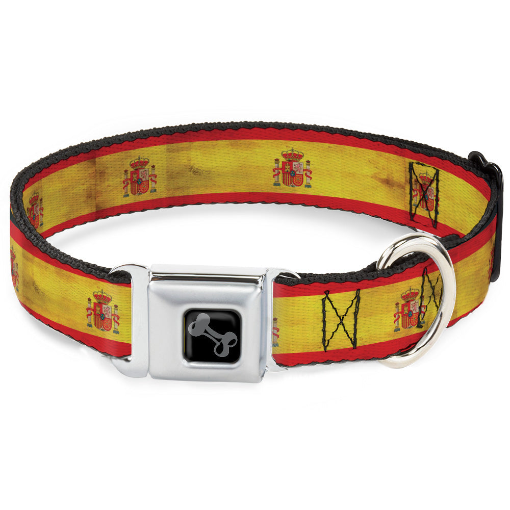 Dog Bone Black/Silver Seatbelt Buckle Collar - Spain Flag Continuous Vintage Seatbelt Buckle Collars Buckle-Down