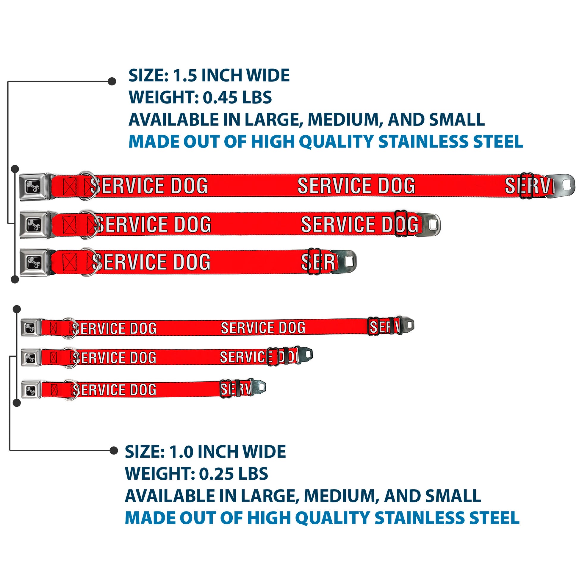 Dog Bone Black/Silver Seatbelt Buckle Collar - SERVICE DOG Red/Black/White Seatbelt Buckle Collars Buckle-Down