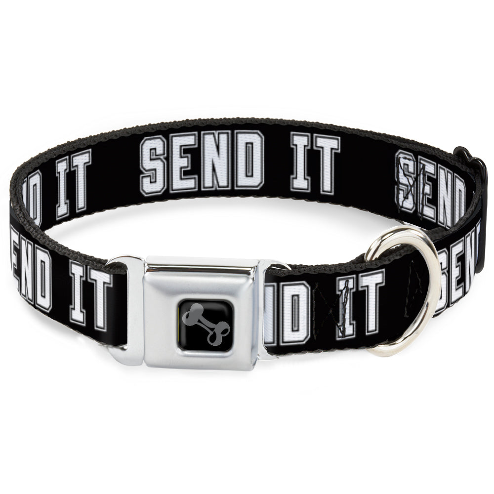 Dog Bone Black/Silver Seatbelt Buckle Collar - SEND IT Black/White Seatbelt Buckle Collars Buckle-Down