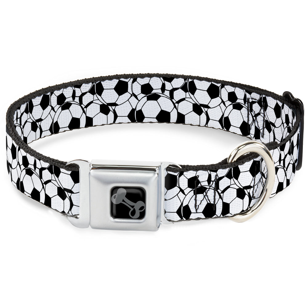 Dog Bone Black/Silver Seatbelt Buckle Collar - Soccer Balls Stacked Seatbelt Buckle Collars Buckle-Down