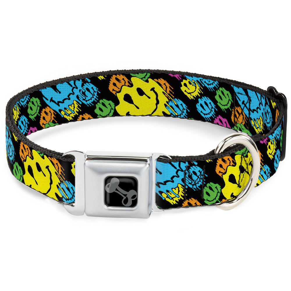 Dog Bone Black/Silver Seatbelt Buckle Collar - Smiley Faces Melted Stacked Black/Multi Neon Seatbelt Buckle Collars Buckle-Down