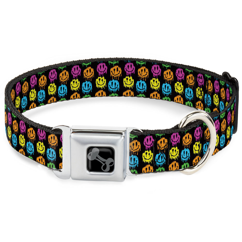 Dog Bone Black/Silver Seatbelt Buckle Collar - Smiley Faces Melted Mini Repeat Black/Multi Neon Seatbelt Buckle Collars Buckle-Down