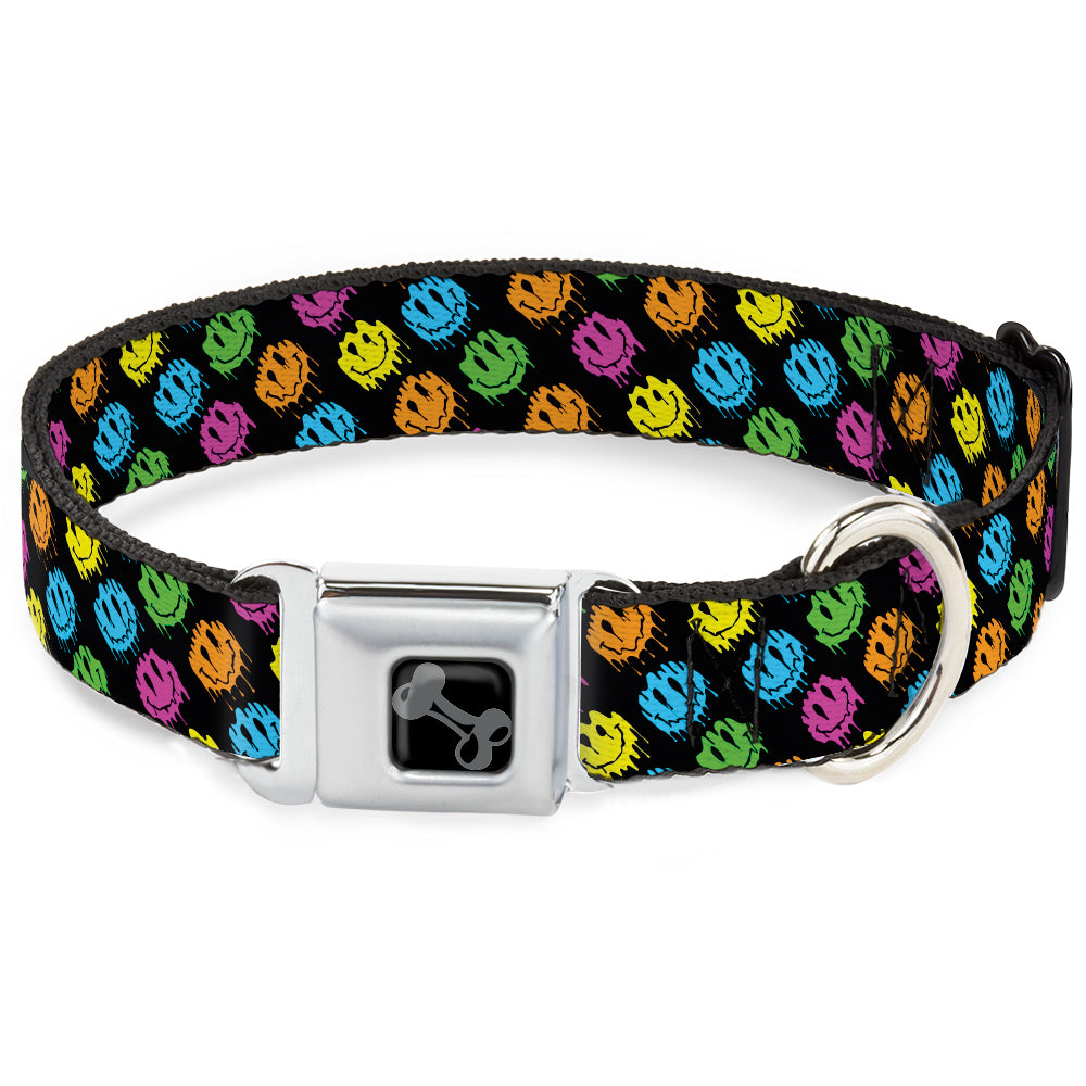 Dog Bone Black/Silver Seatbelt Buckle Collar - Smiley Faces Melted Mini Repeat Angle Black/Multi Neon Seatbelt Buckle Collars Buckle-Down