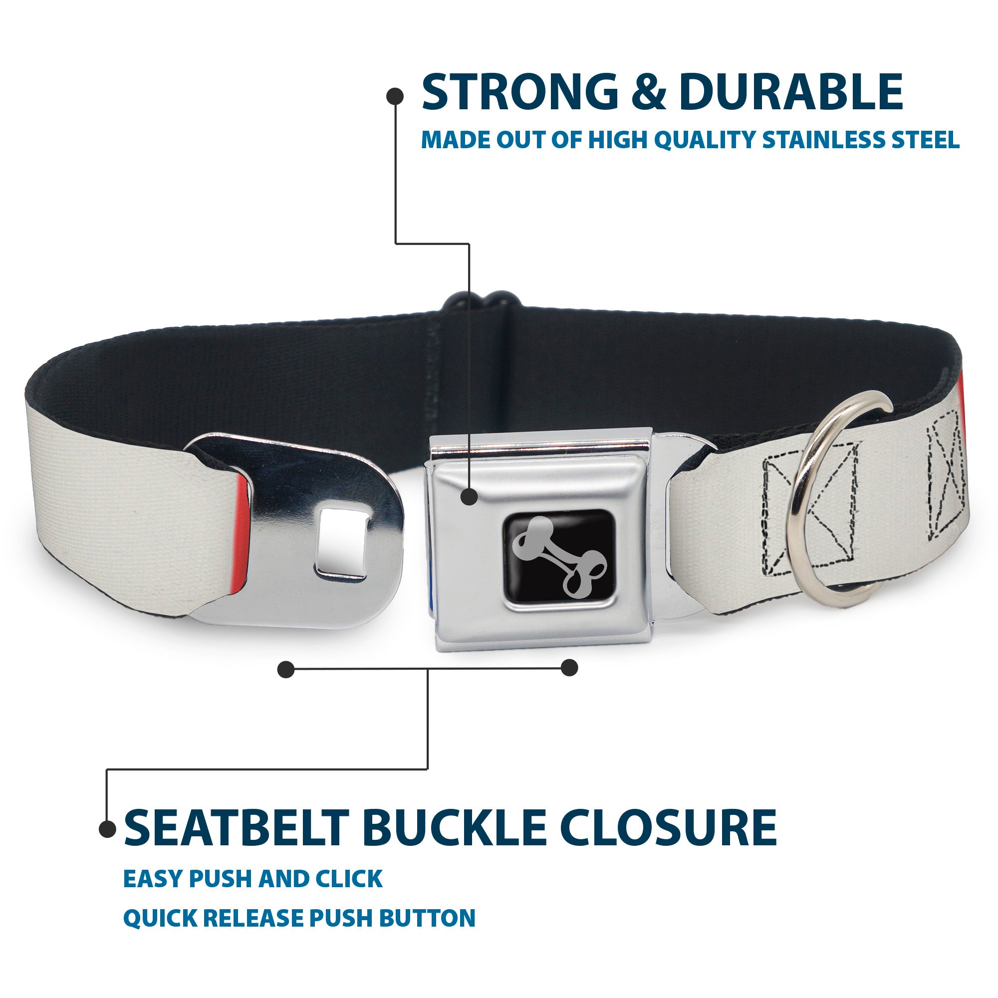 Dog Bone Black/Silver Seatbelt Buckle Collar - Summer Essentials Color Block 4 Seatbelt Buckle Collars Buckle-Down