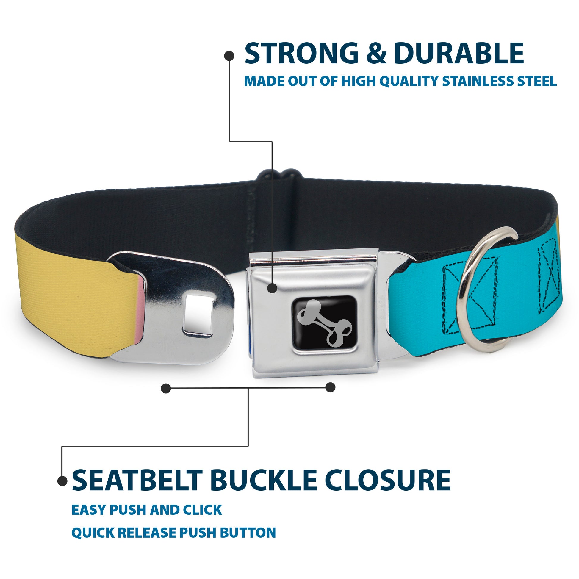 Dog Bone Black/Silver Seatbelt Buckle Collar - Summer Essentials Color Block 6 Seatbelt Buckle Collars Buckle-Down