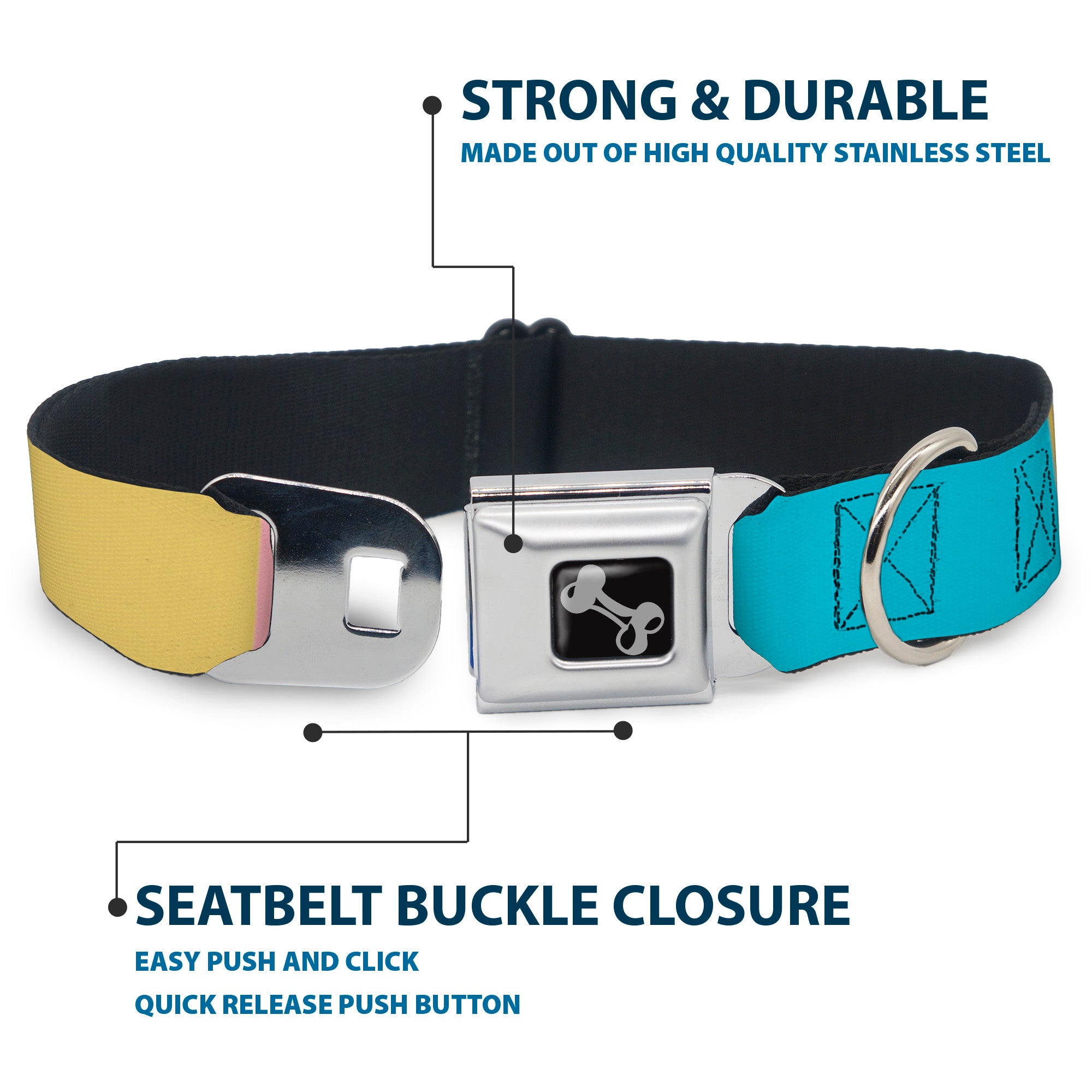 Dog Bone Black/Silver Seatbelt Buckle Collar - Summer Essentials Color Block 6 Seatbelt Buckle Collars Buckle-Down