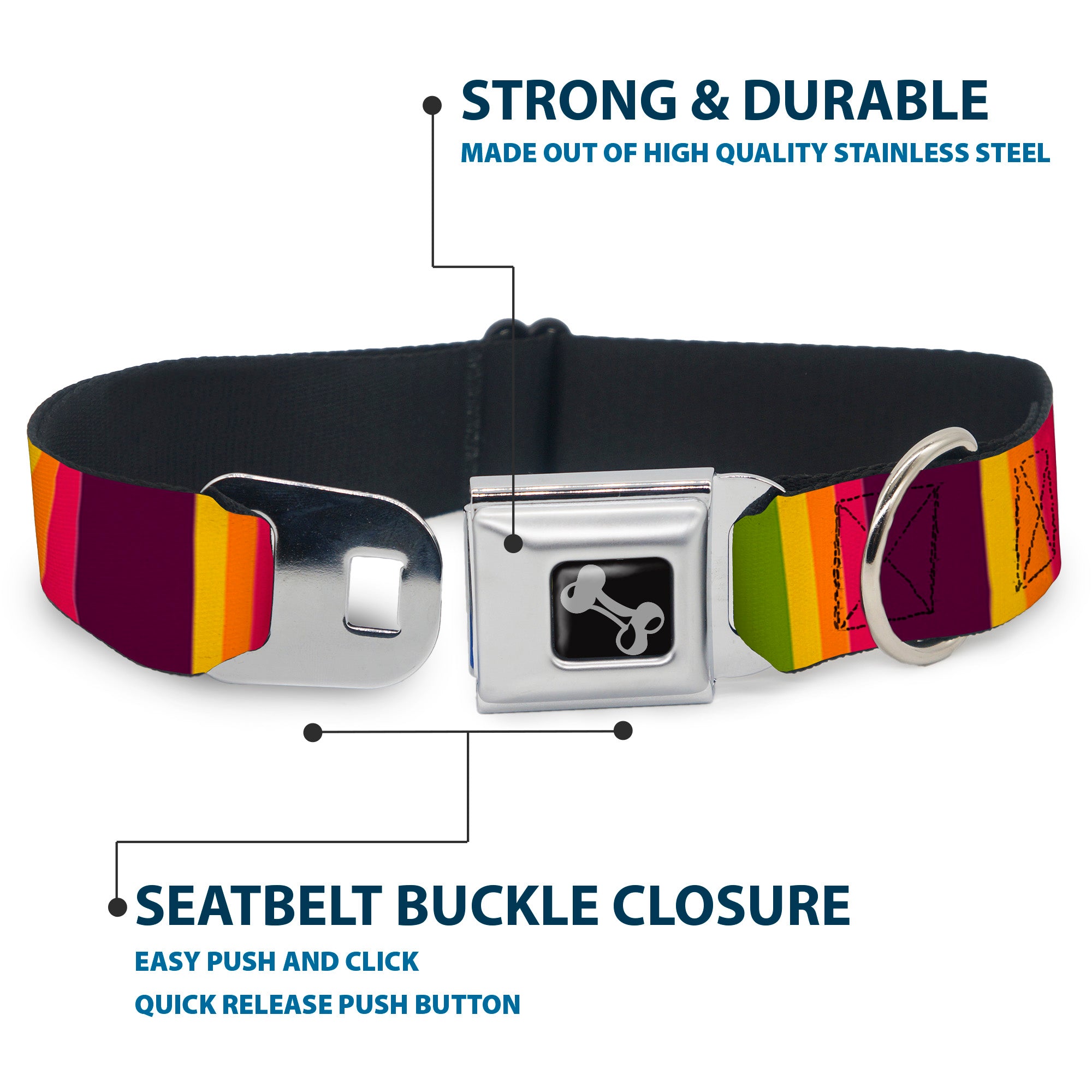 Dog Bone Black/Silver Seatbelt Buckle Collar - Summer Essentials Color Block 7 Seatbelt Buckle Collars Buckle-Down