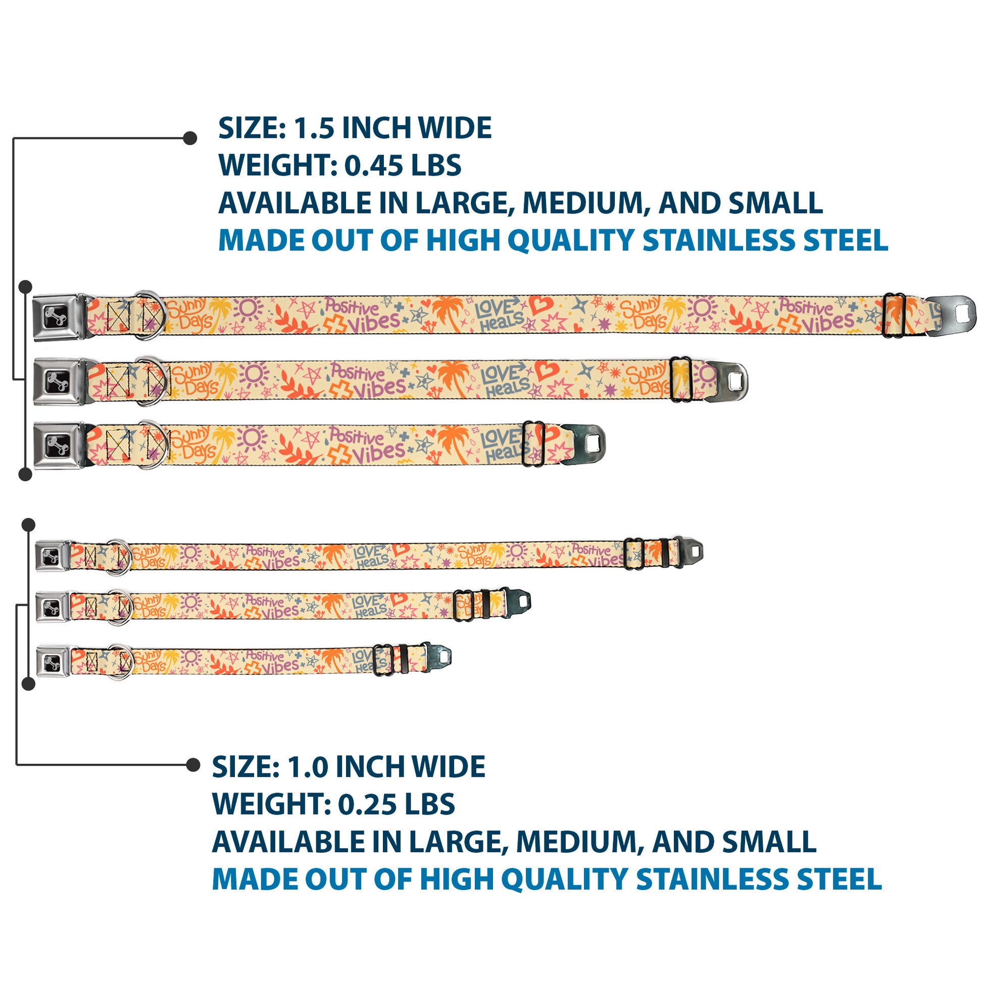 Dog Bone Black/Silver Seatbelt Buckle Collar - Summer Harmony Collage Beige/Multi Color Seatbelt Buckle Collars Buckle-Down