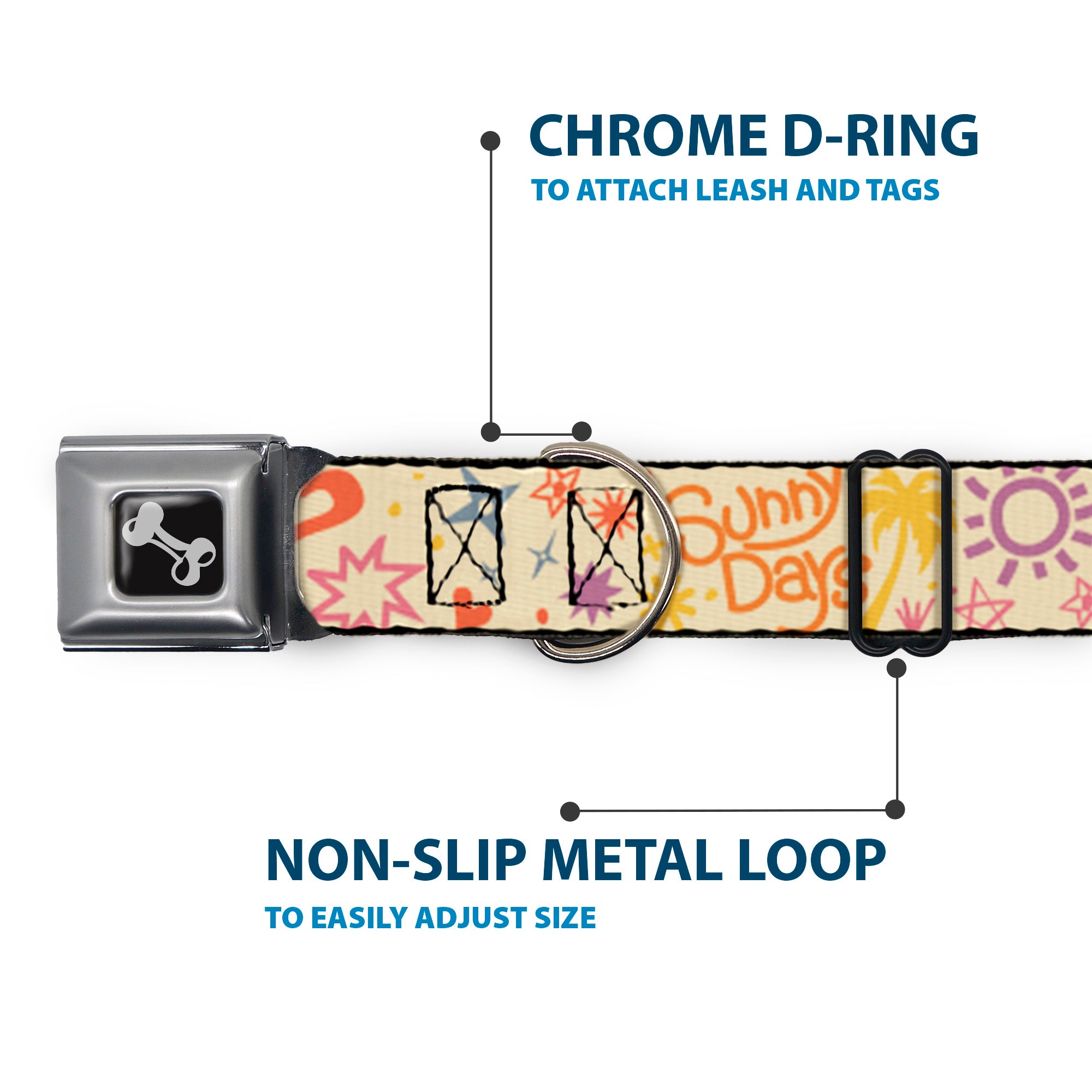 Dog Bone Black/Silver Seatbelt Buckle Collar - Summer Harmony Collage Beige/Multi Color Seatbelt Buckle Collars Buckle-Down