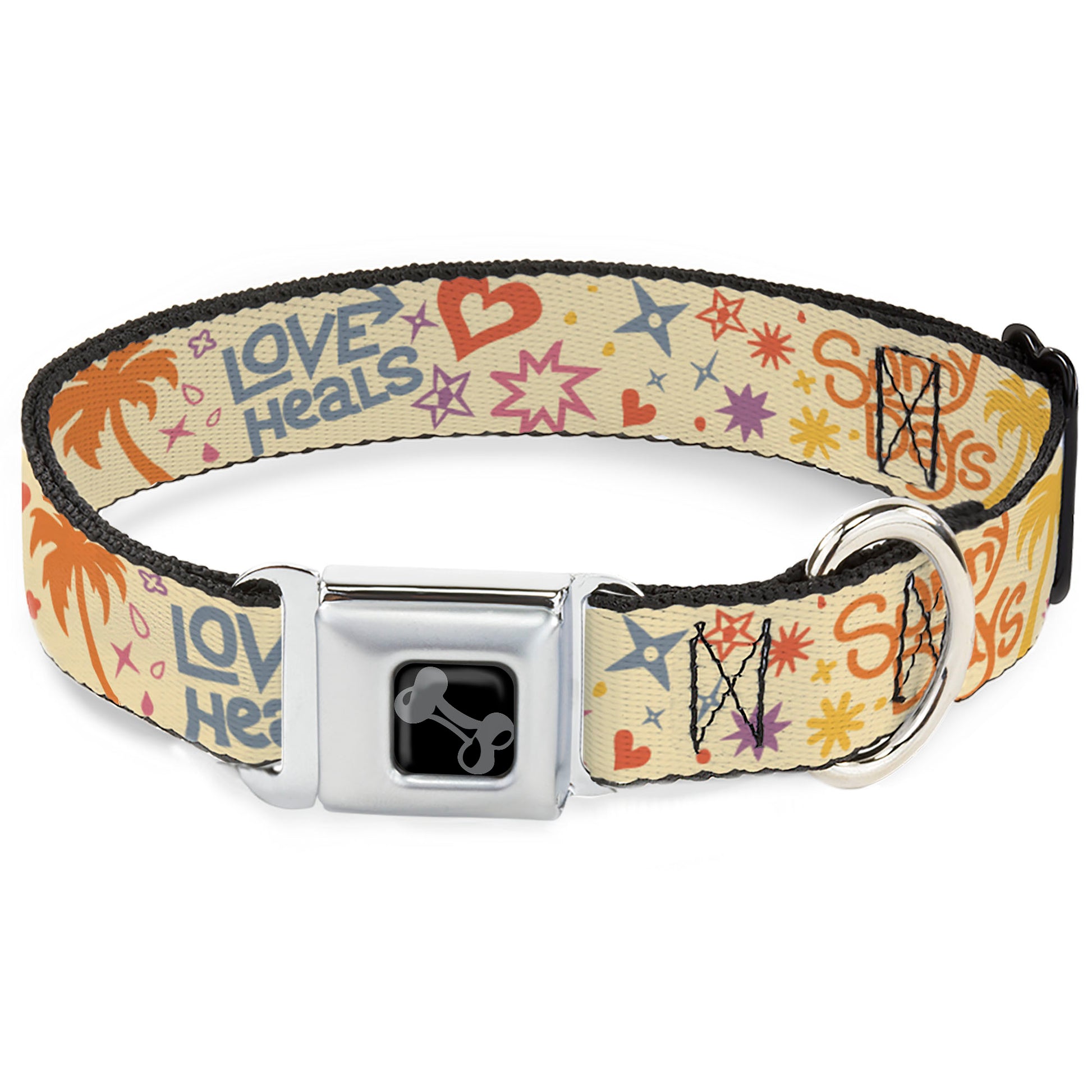 Dog Bone Black/Silver Seatbelt Buckle Collar - Summer Harmony Collage Beige/Multi Color Seatbelt Buckle Collars Buckle-Down