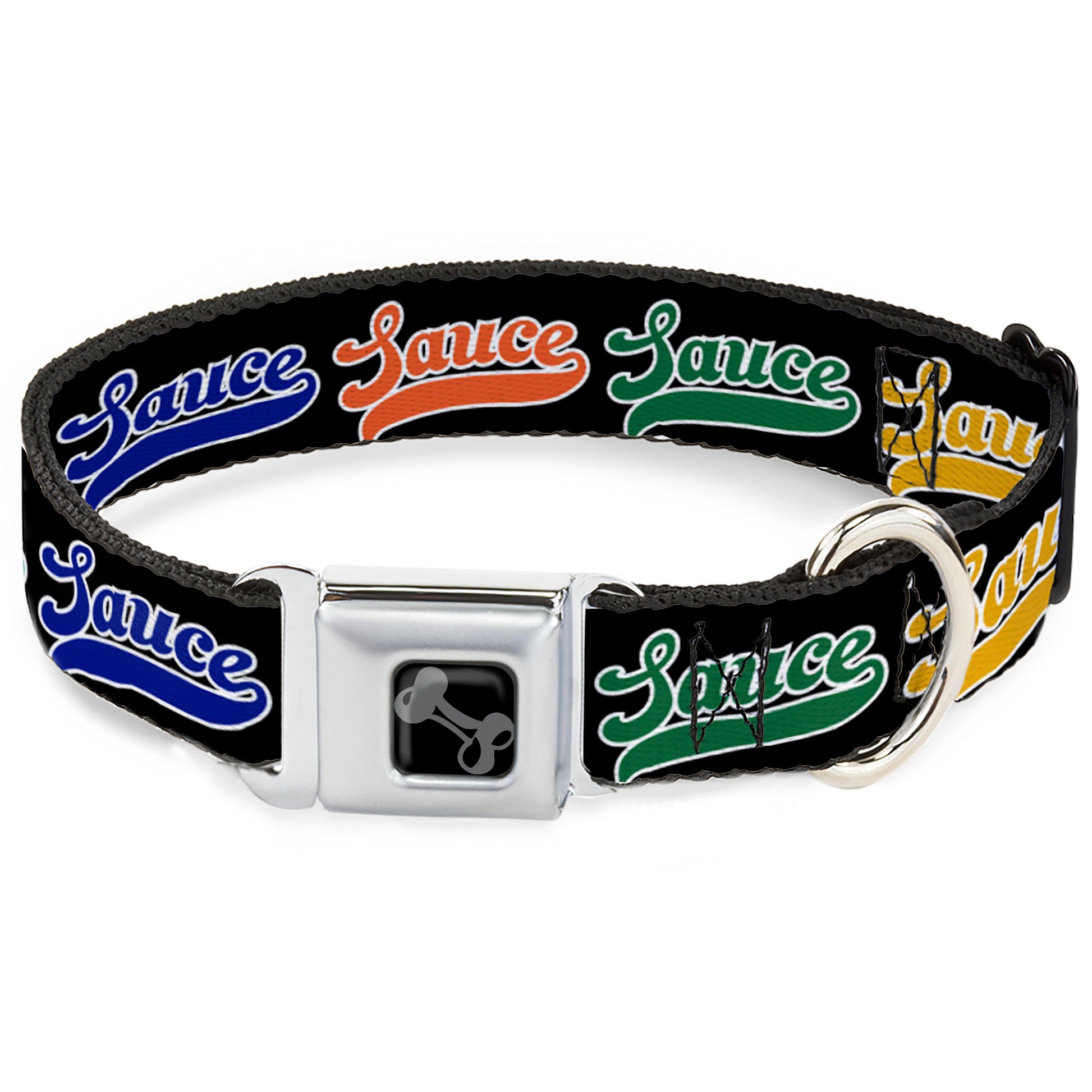 Dog Bone Black/Silver Seatbelt Buckle Collar - SAUCE Baseball Script Black/Multi Color Seatbelt Buckle Collars Buckle-Down