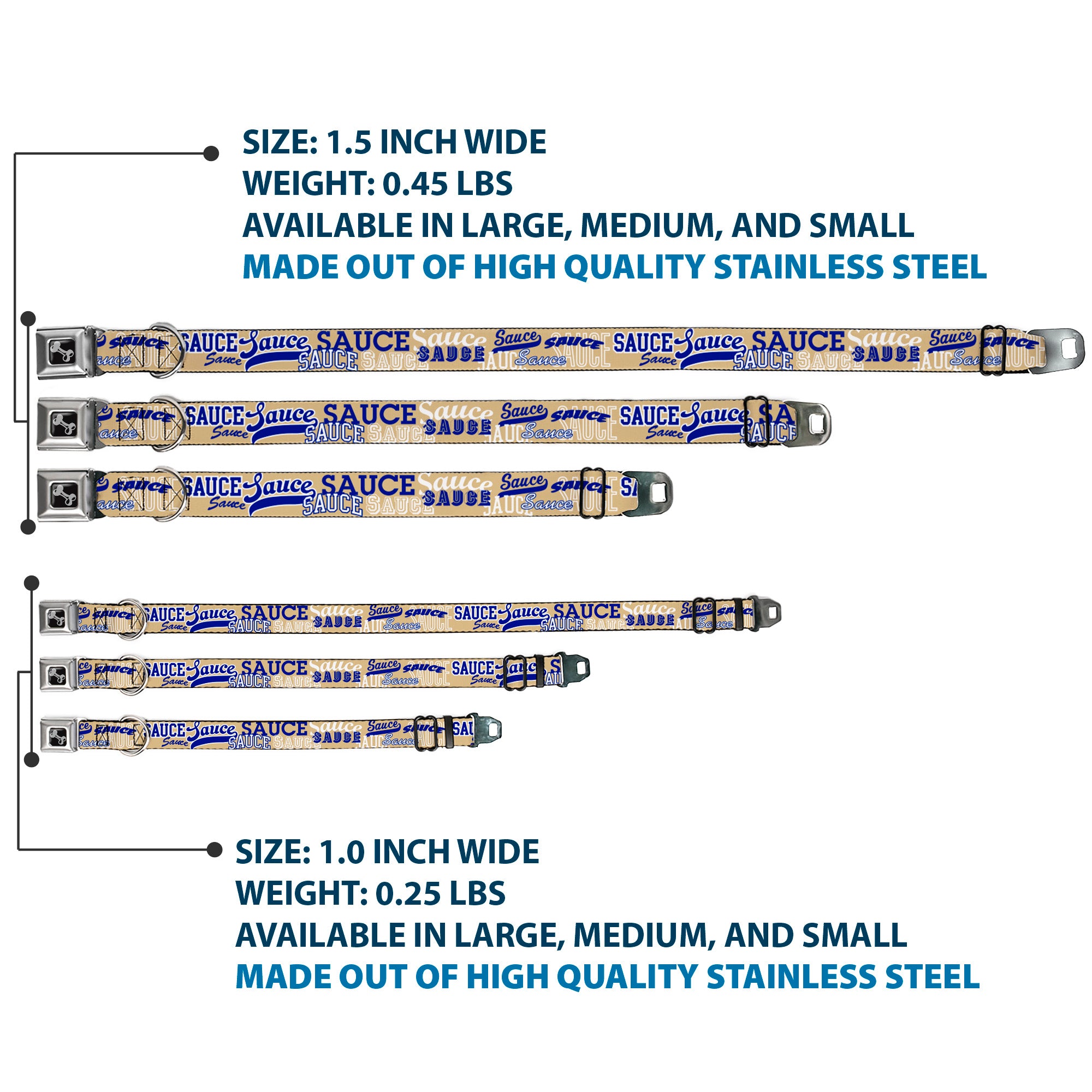 Dog Bone Black/Silver Seatbelt Buckle Collar - SAUCE Typography Collage Tan/White/Blue Seatbelt Buckle Collars Buckle-Down