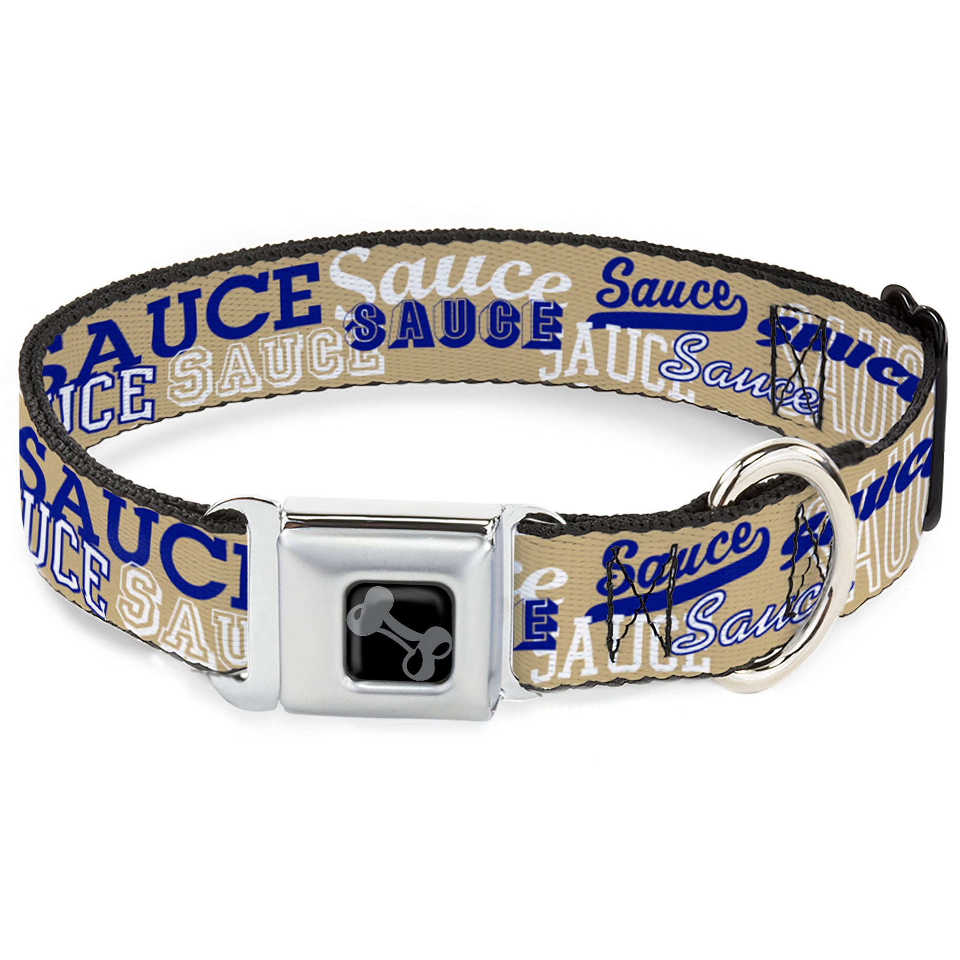 Dog Bone Black/Silver Seatbelt Buckle Collar - SAUCE Typography Collage Tan/White/Blue Seatbelt Buckle Collars Buckle-Down