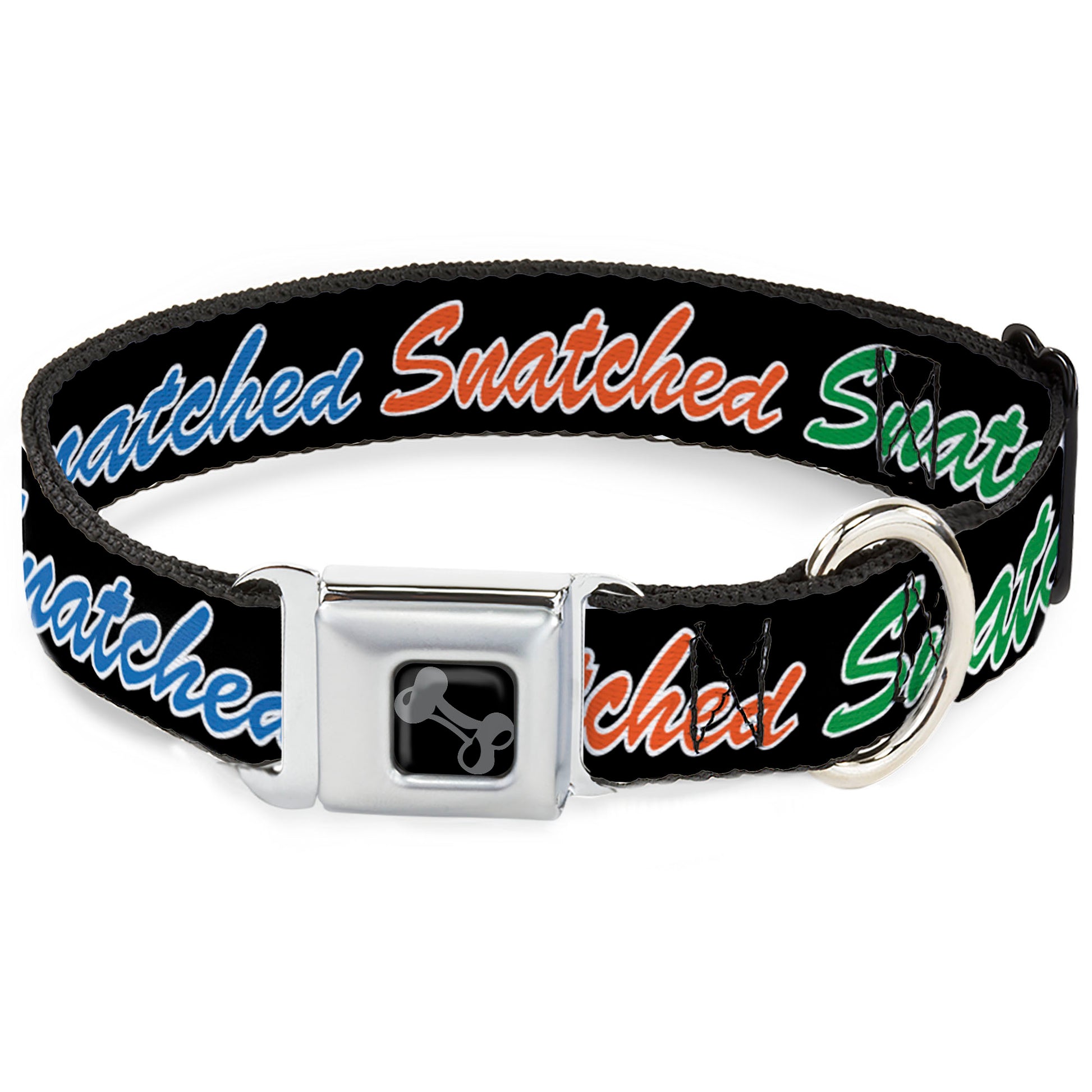 Dog Bone Black/Silver Seatbelt Buckle Collar - SNATCHED Script Black/Multi Color Seatbelt Buckle Collars Buckle-Down