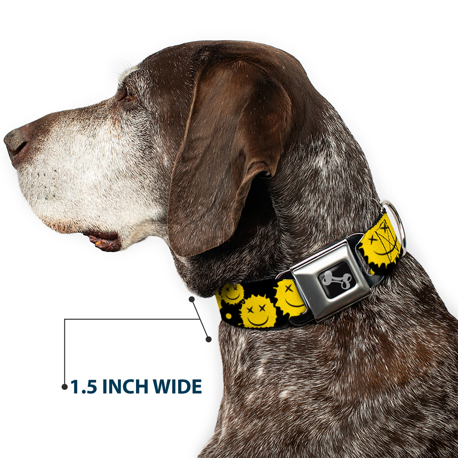 Dog Bone Black/Silver Seatbelt Buckle Collar - Smiley Face Splatter Scattered Black/Yellow Seatbelt Buckle Collars Buckle-Down