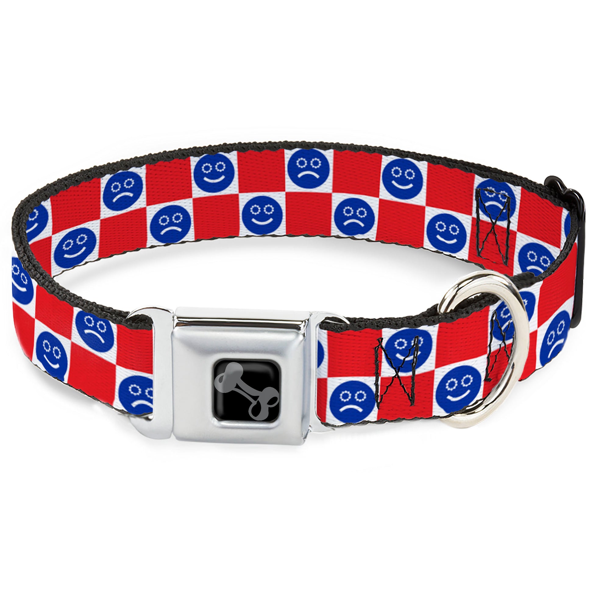 Dog Bone Black/Silver Seatbelt Buckle Collar - Smiley Sad Face Checker Red/White/Blue Seatbelt Buckle Collars Buckle-Down