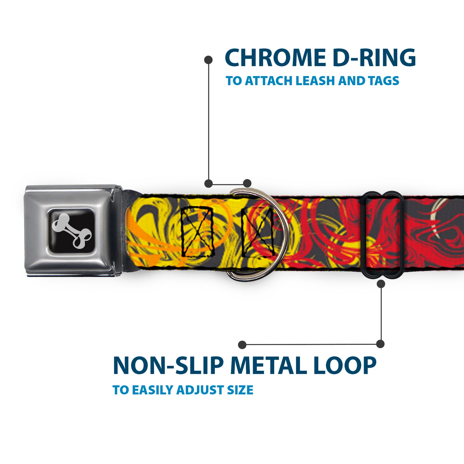 Dog Bone Black/Silver Seatbelt Buckle Collar - Swirl Mix Gray/Multi Color Seatbelt Buckle Collars Buckle-Down