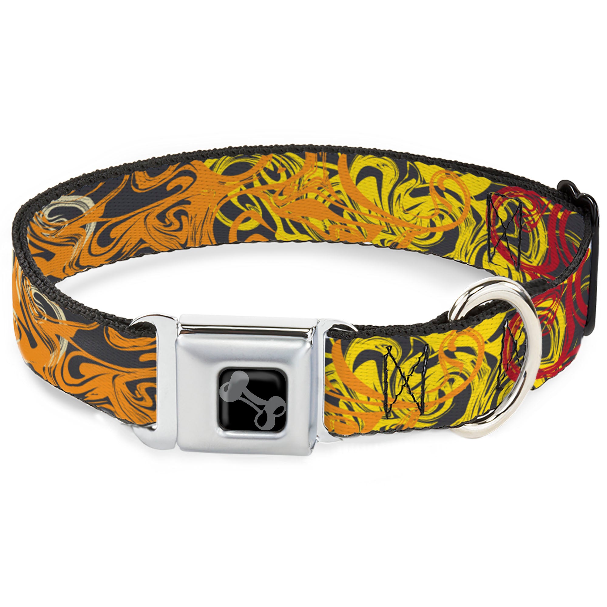 Dog Bone Black/Silver Seatbelt Buckle Collar - Swirl Mix Gray/Multi Color Seatbelt Buckle Collars Buckle-Down