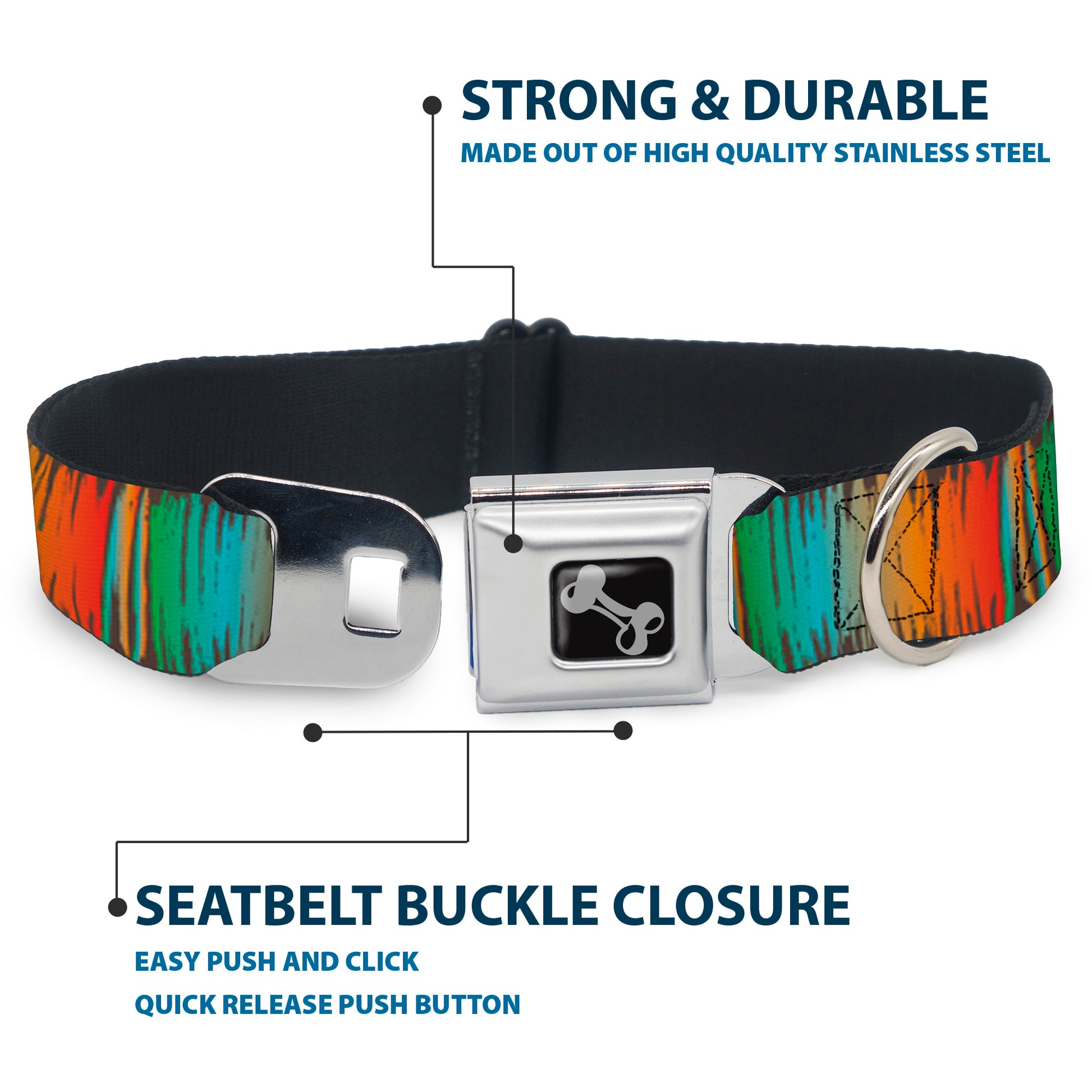 Dog Bone Black/Silver Seatbelt Buckle Collar - Scribble Zarape Fade Brown/Multi Color Seatbelt Buckle Collars Buckle-Down