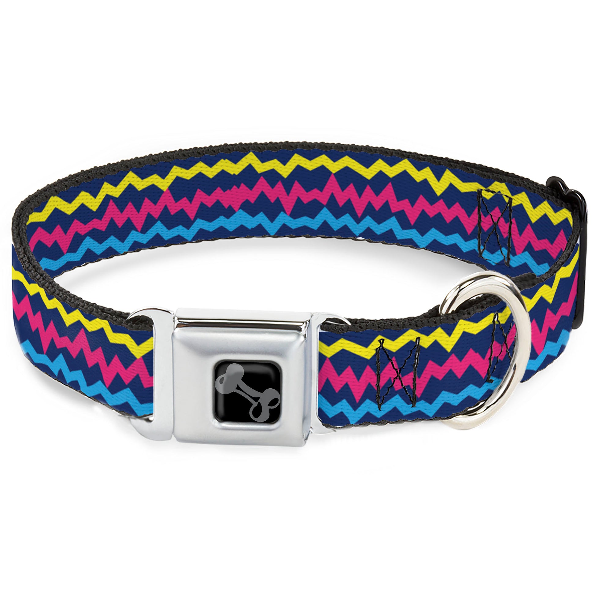 Dog Bone Black/Silver Seatbelt Buckle Collar - Scribble Zig Zag Stripe Navy/Multi Color Seatbelt Buckle Collars Buckle-Down