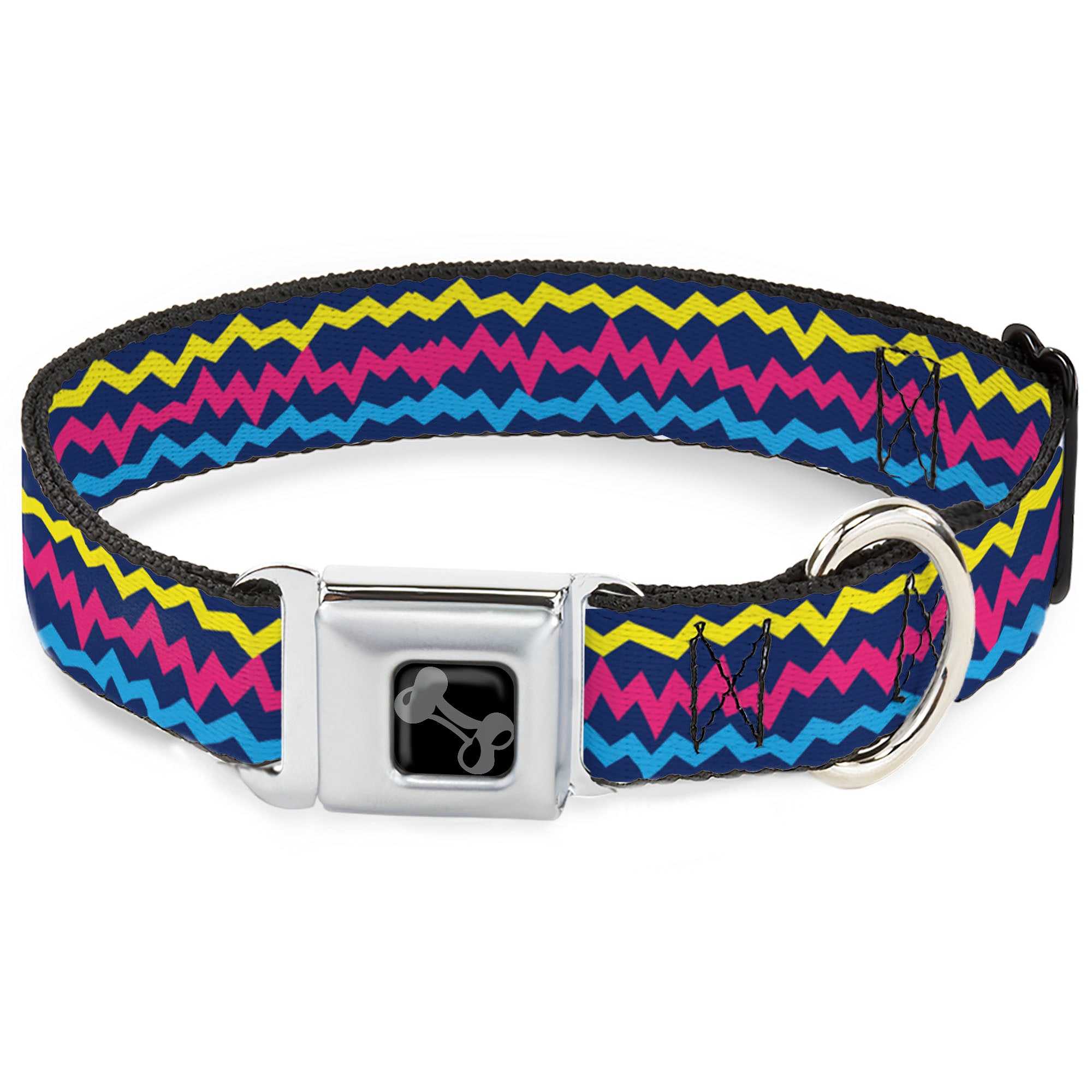 Dog Bone Black/Silver Seatbelt Buckle Collar - Scribble Zig Zag Stripe Navy/Multi Color Seatbelt Buckle Collars Buckle-Down
