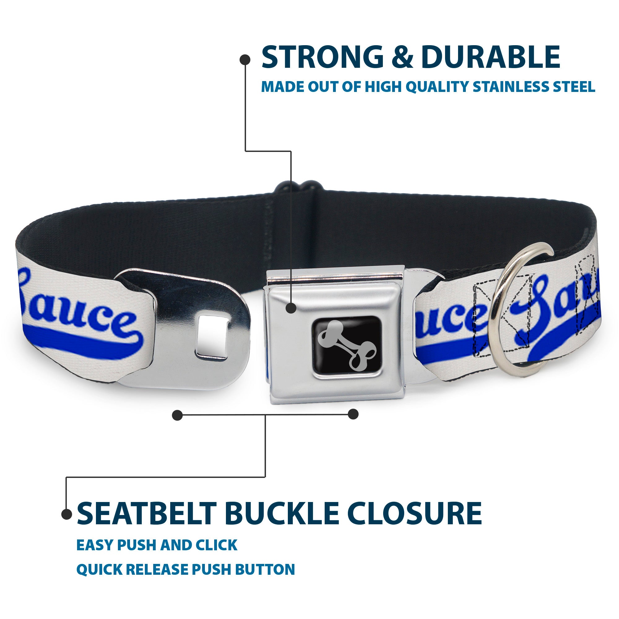 Dog Bone Black/Silver Seatbelt Buckle Collar - SAUCE Baseball Script White/Blue Seatbelt Buckle Collars Buckle-Down