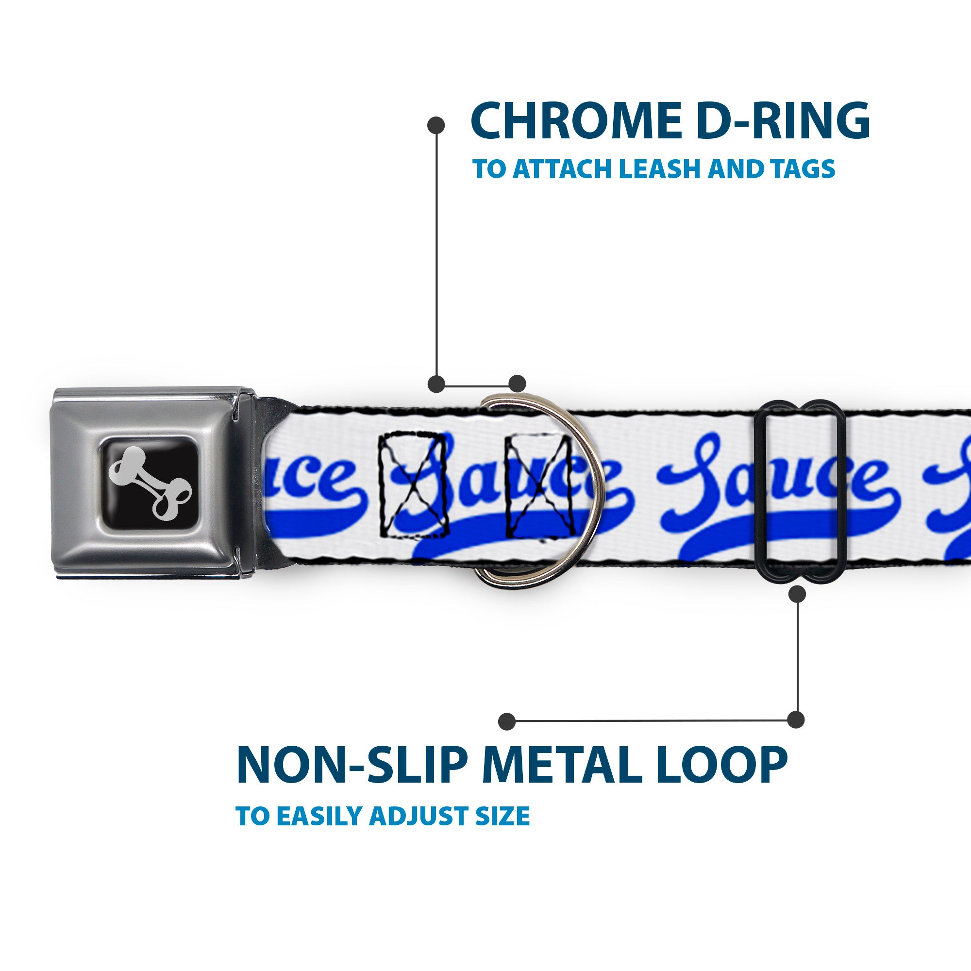 Dog Bone Black/Silver Seatbelt Buckle Collar - SAUCE Baseball Script White/Blue Seatbelt Buckle Collars Buckle-Down