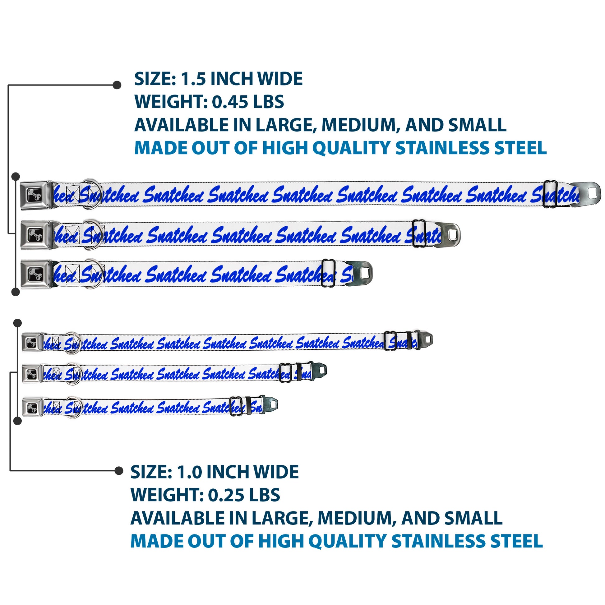 Dog Bone Black/Silver Seatbelt Buckle Collar - SNATCHED Script White/Blue Seatbelt Buckle Collars Buckle-Down