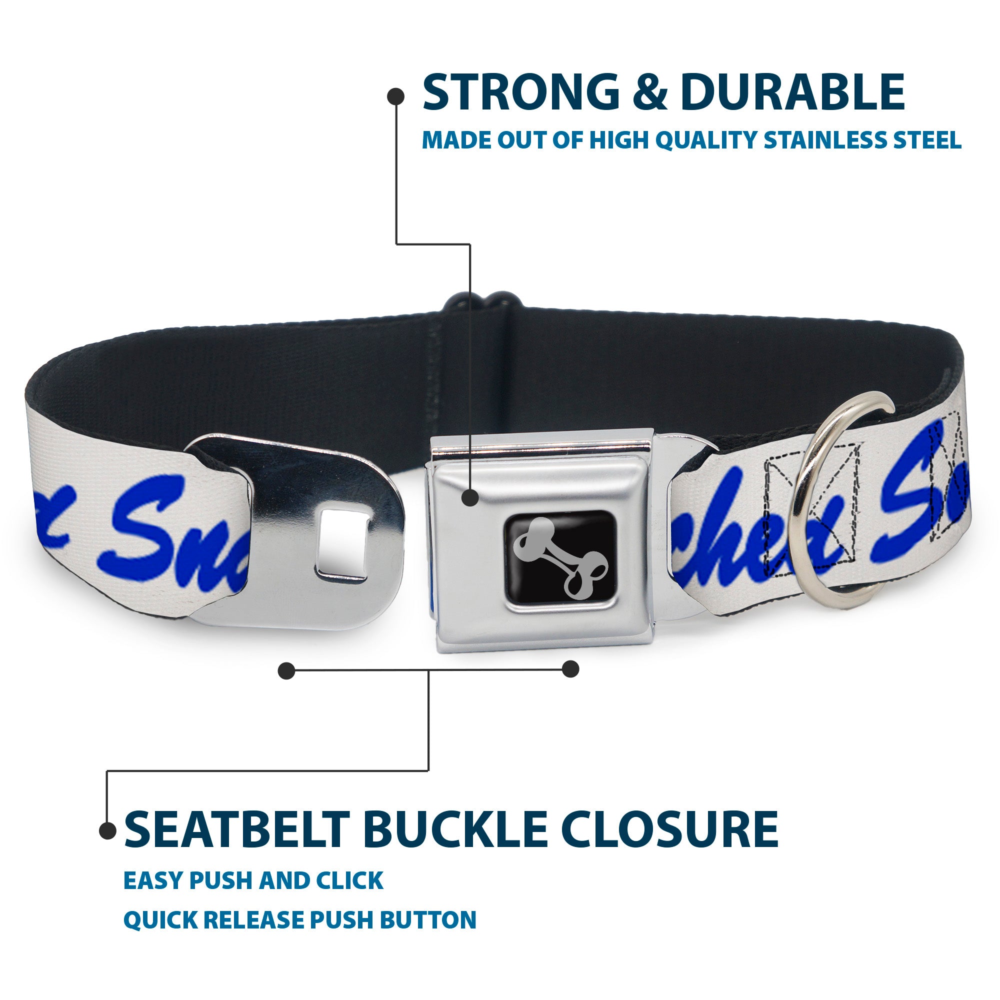 Dog Bone Black/Silver Seatbelt Buckle Collar - SNATCHED Script White/Blue Seatbelt Buckle Collars Buckle-Down