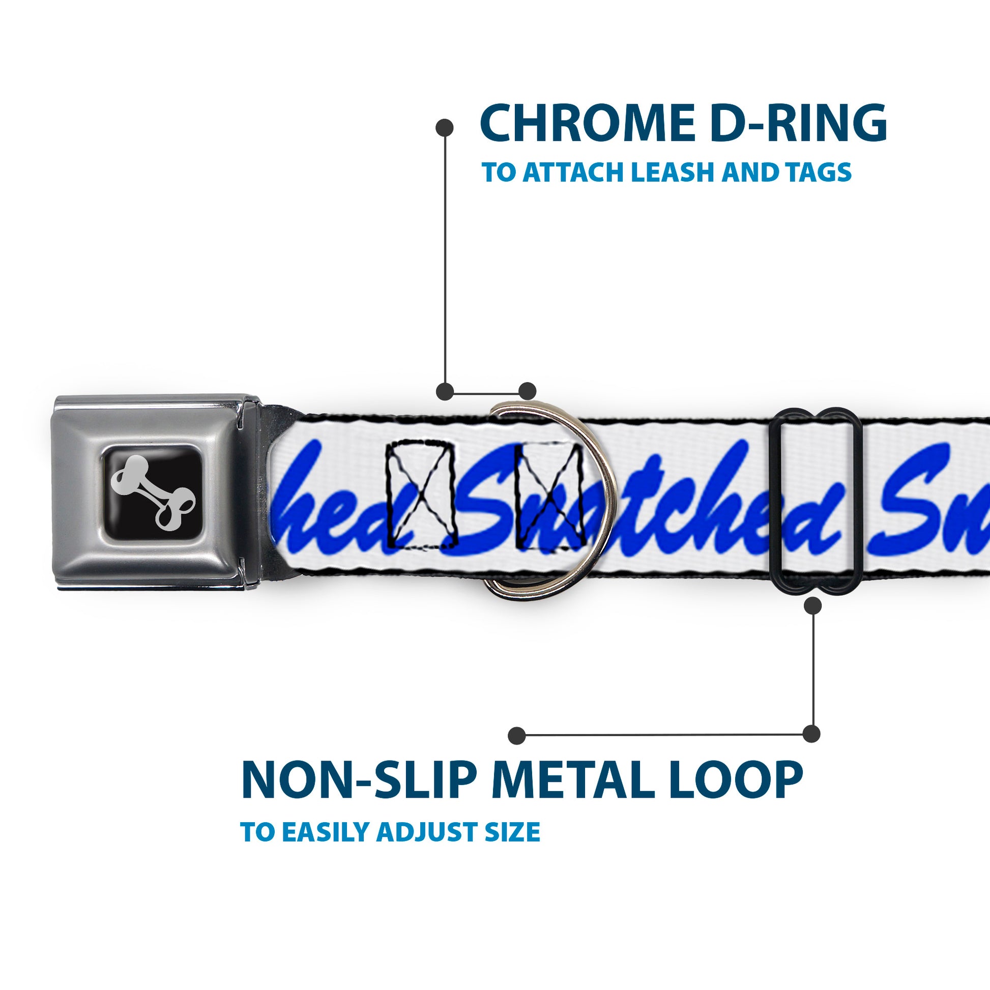 Dog Bone Black/Silver Seatbelt Buckle Collar - SNATCHED Script White/Blue Seatbelt Buckle Collars Buckle-Down