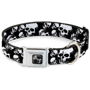 Dog Bone Black/Silver Seatbelt Buckle Collar - Smiling Vivid Skulls Black/White/Grays Seatbelt Buckle Collars Buckle-Down