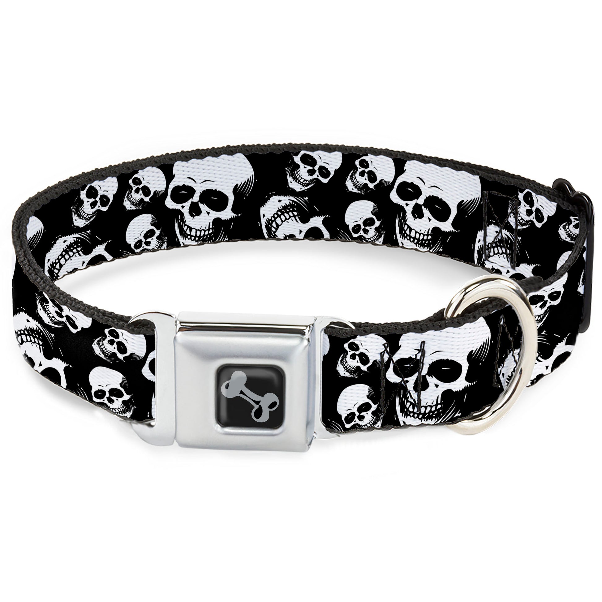 Dog Bone Black/Silver Seatbelt Buckle Collar - Smiling Vivid Skulls Black/White/Grays Seatbelt Buckle Collars Buckle-Down