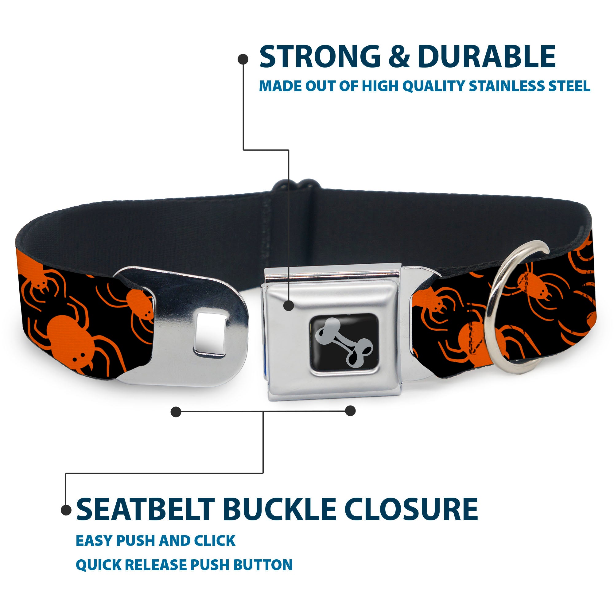 Dog Bone Black/Silver Seatbelt Buckle Collar - Spider Silhouettes Black/Orange Seatbelt Buckle Collars Buckle-Down