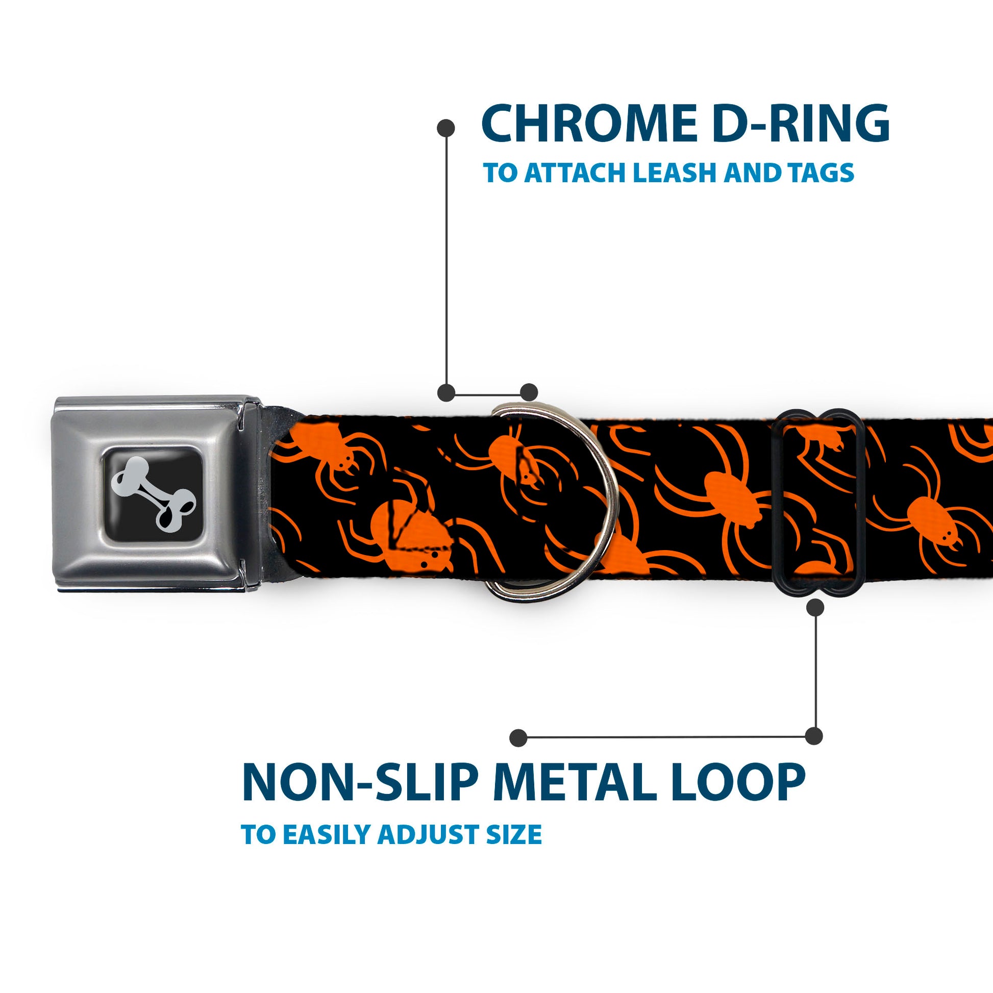 Dog Bone Black/Silver Seatbelt Buckle Collar - Spider Silhouettes Black/Orange Seatbelt Buckle Collars Buckle-Down