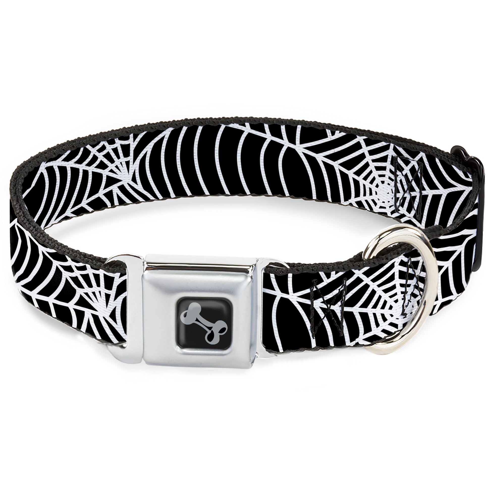 Dog Bone Black/Silver Seatbelt Buckle Collar - Spider Webs Black/White Seatbelt Buckle Collars Buckle-Down