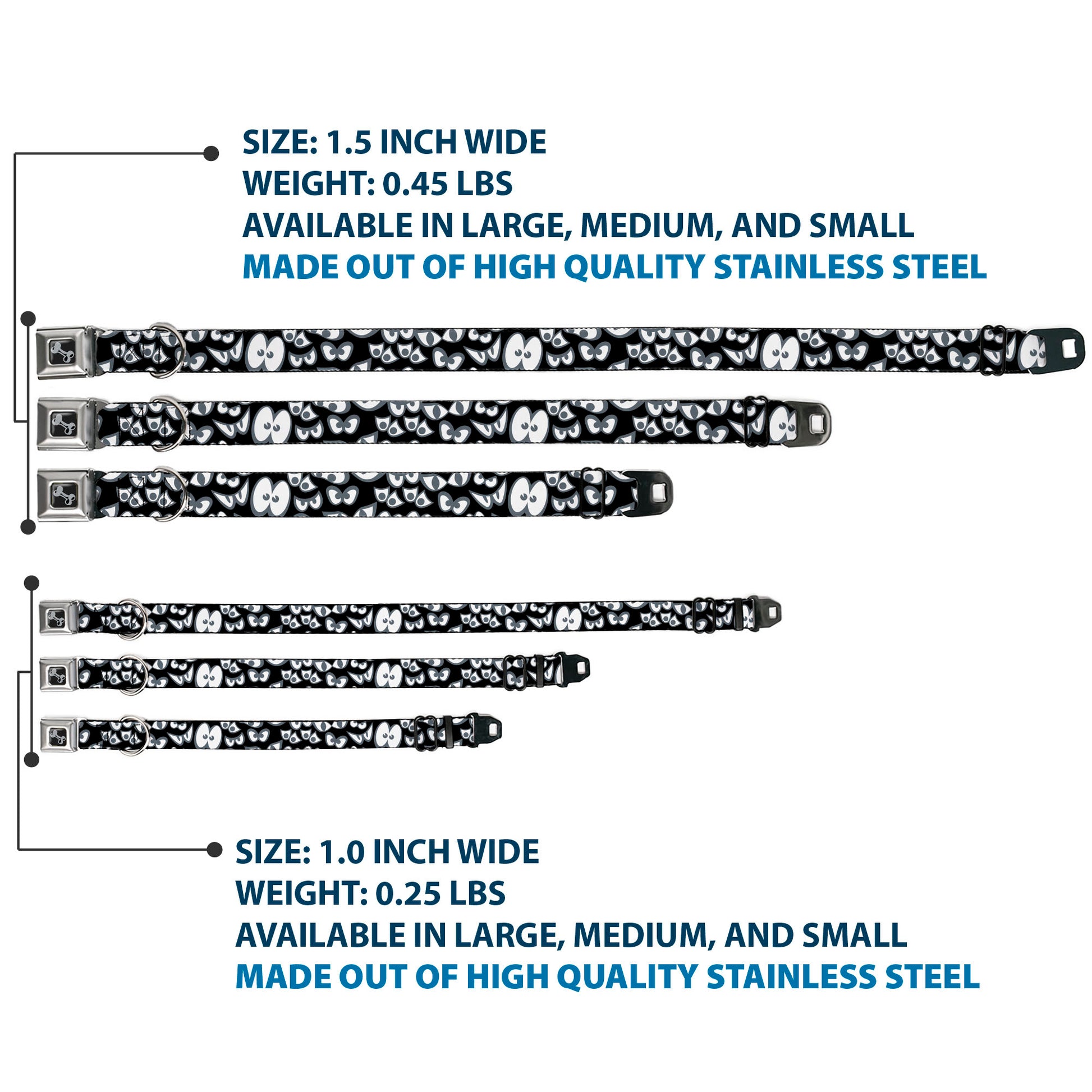 Dog Bone Black/Silver Seatbelt Buckle Collar - Spooky Eyes Scattered Black/Gray/White Seatbelt Buckle Collars Buckle-Down