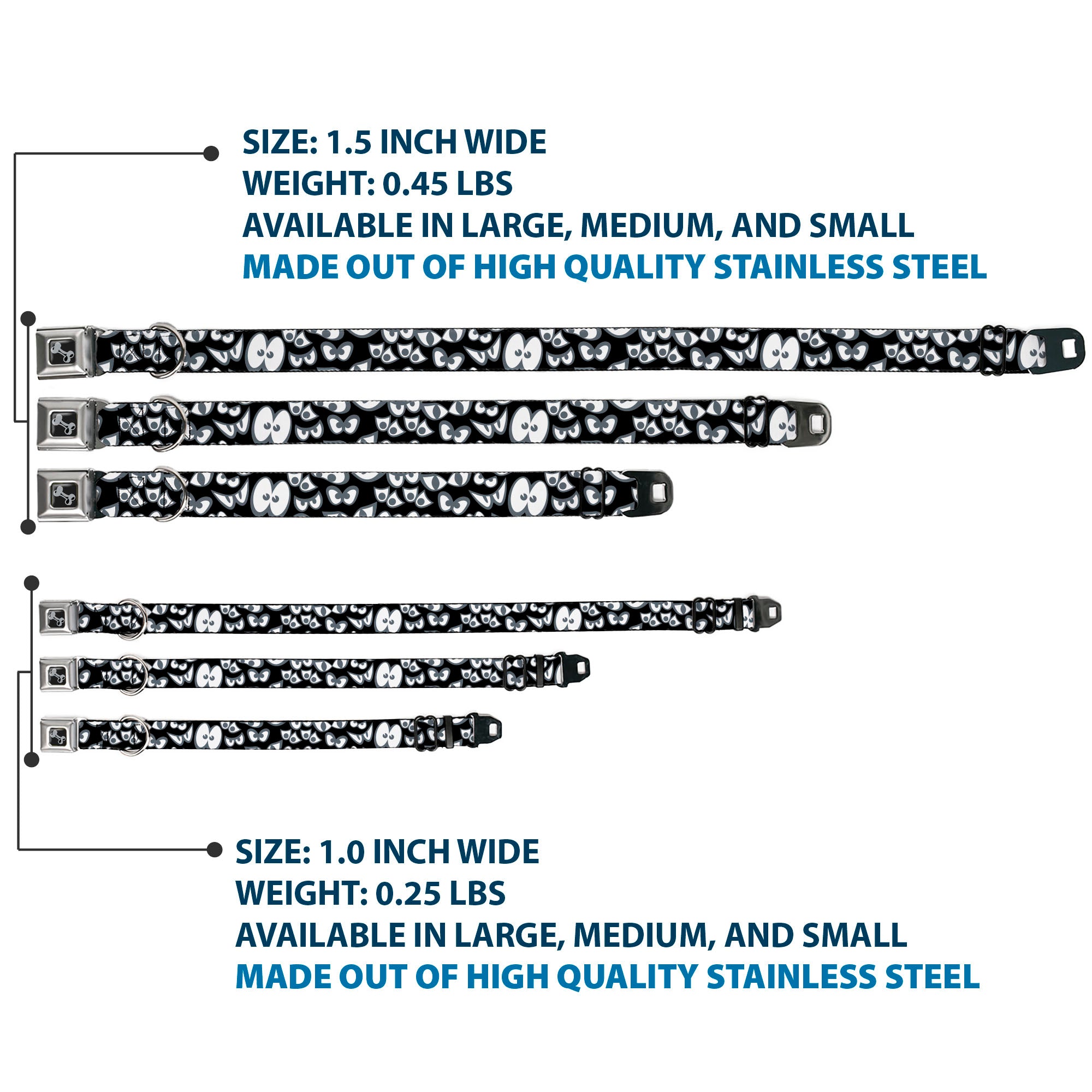 Dog Bone Black/Silver Seatbelt Buckle Collar - Spooky Eyes Scattered Black/Gray/White Seatbelt Buckle Collars Buckle-Down